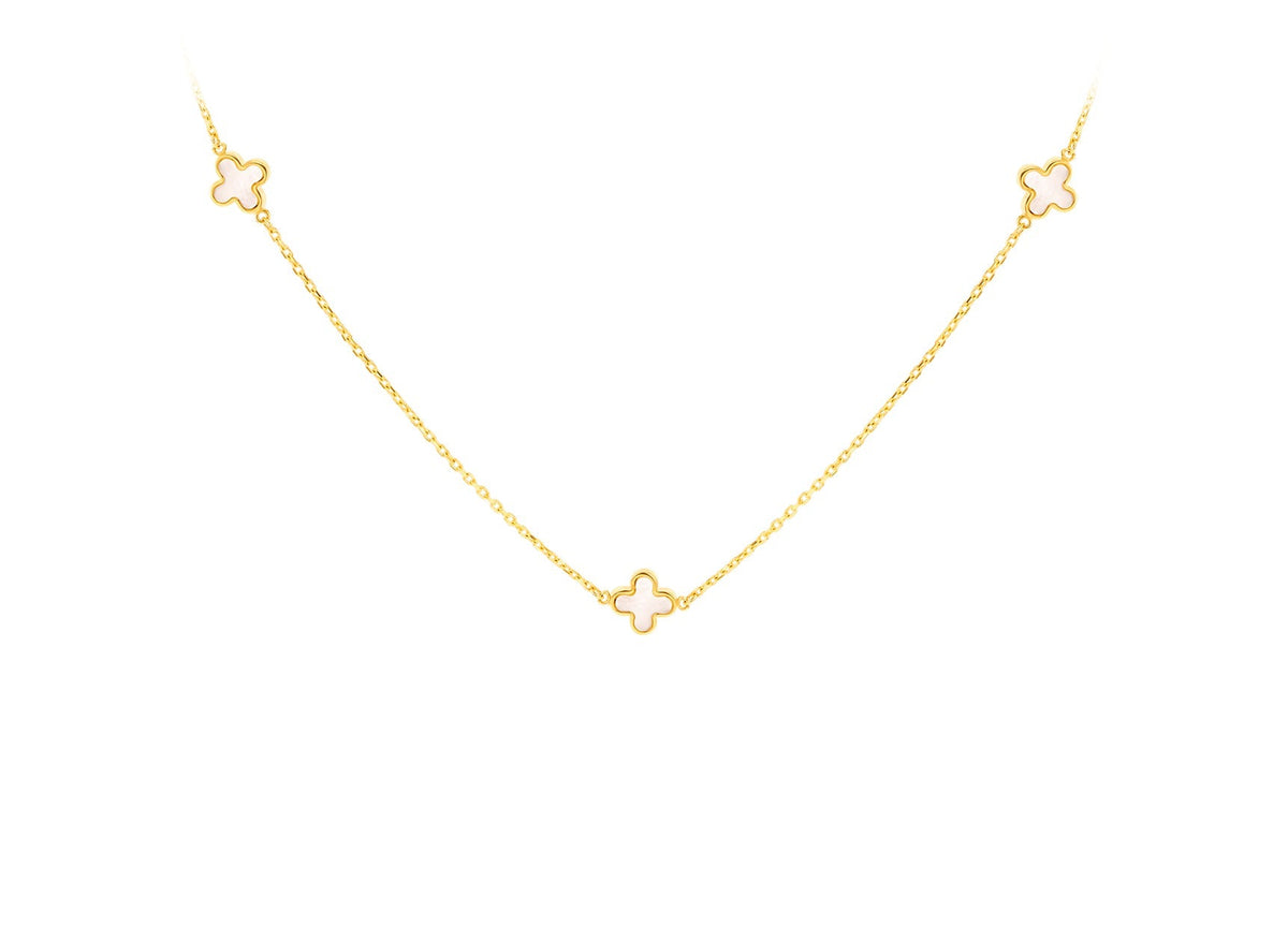 9ct Yellow Gold 3 Mother-of-Pearl Petal Necklace 40-42.5 cm