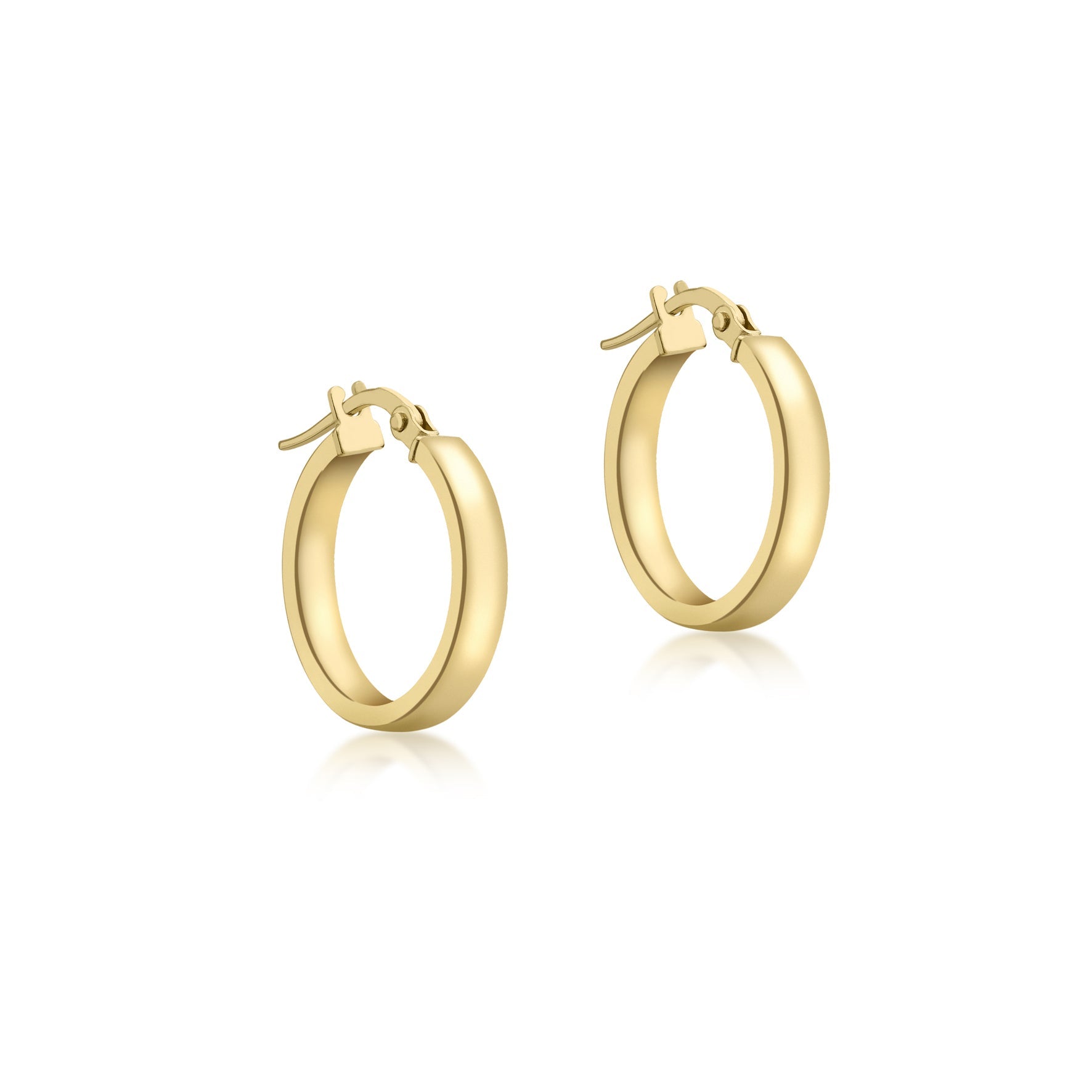9ct Yellow Gold 3mm Rectangular-Tube 15mm Hoop Creole Earrings