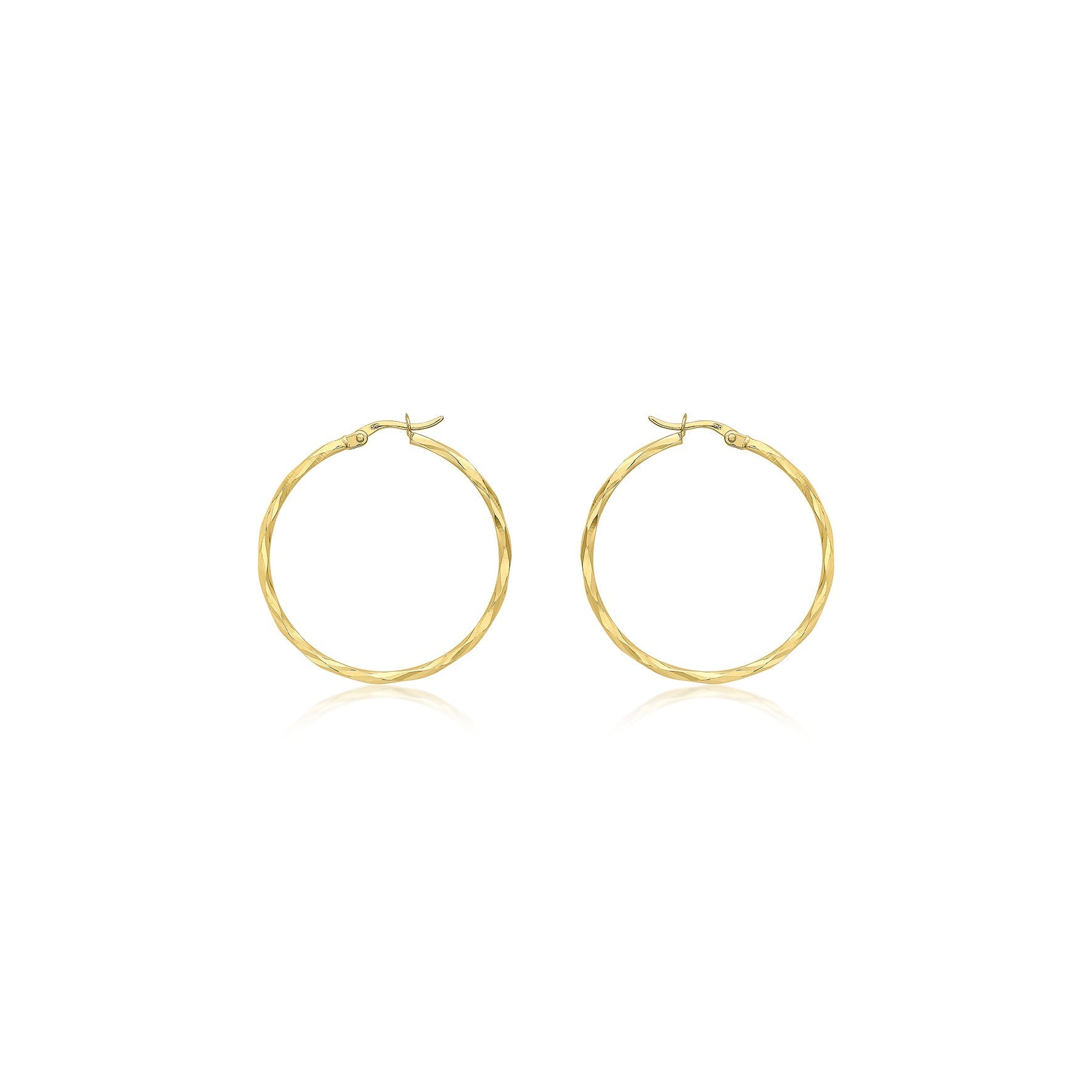 9ct Yellow Gold 33mm Diamond Cut Faceted Hoop Creole Earrings