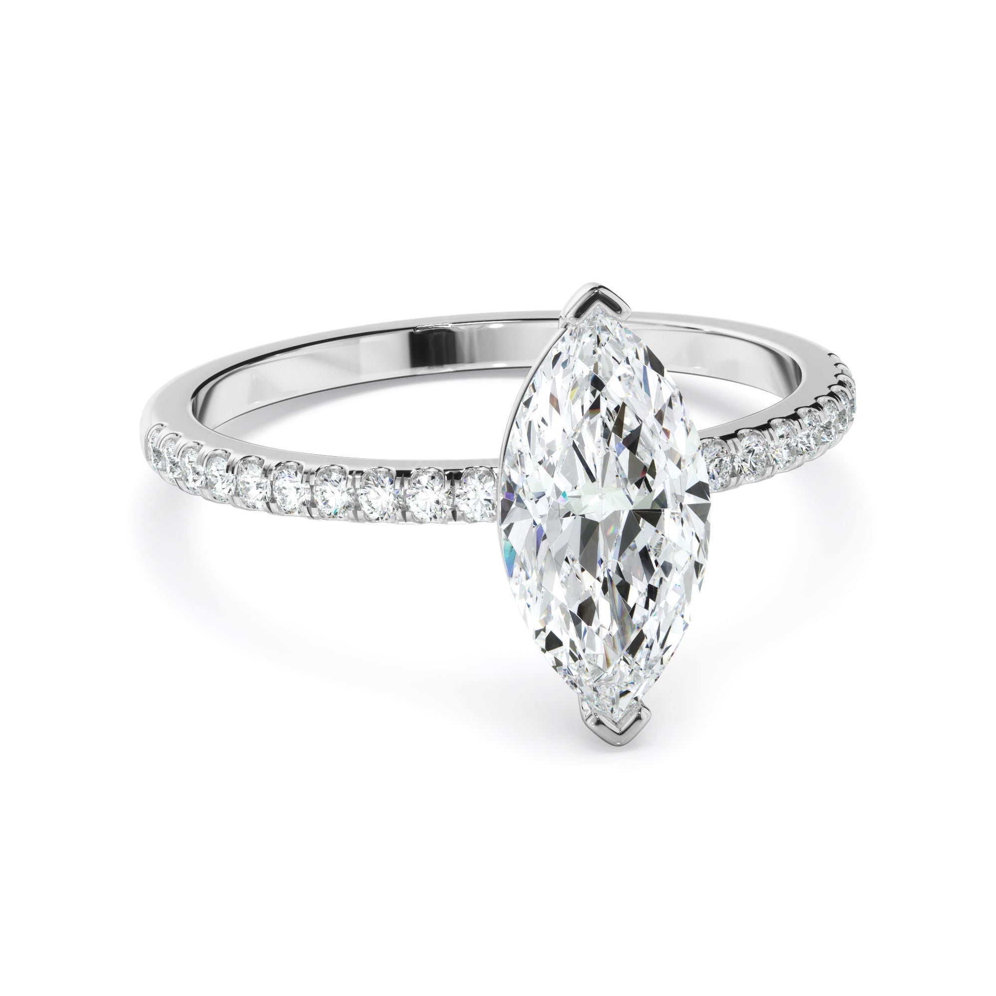 Marquise Cut Diamond Engagement Ring With Pave Band