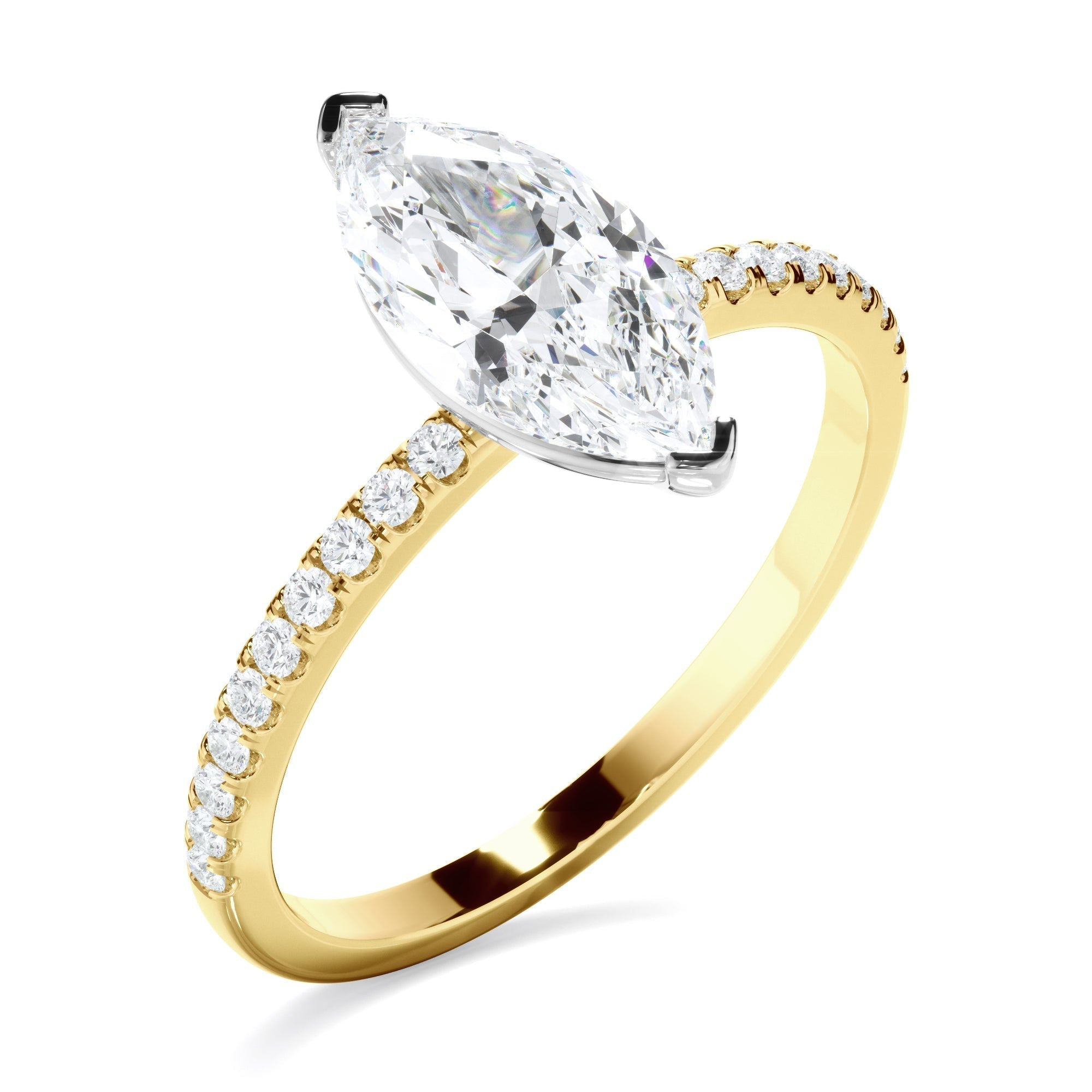 Marquise Cut Diamond Engagement Ring With Pave Band