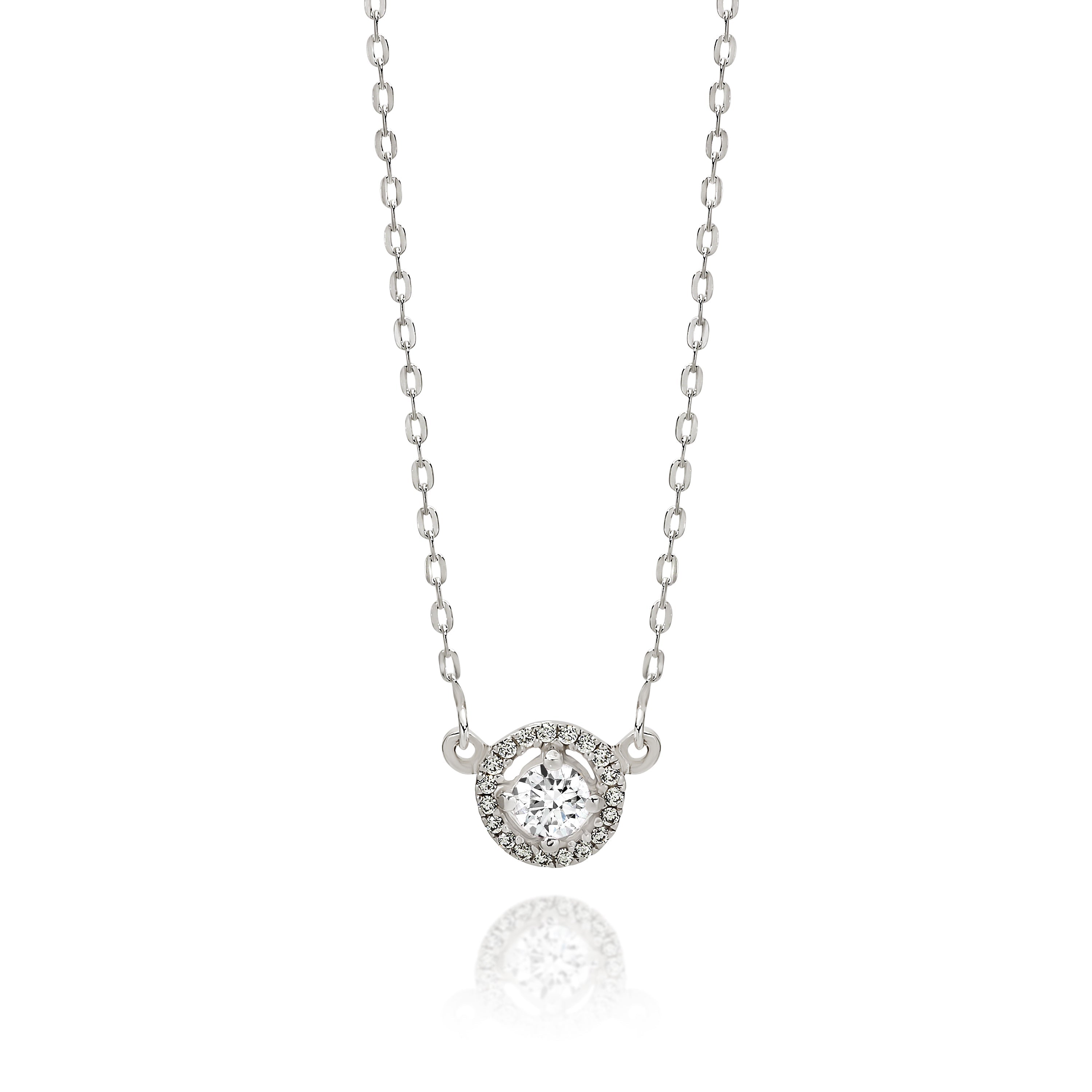 Silver cubic zirconia halo necklet