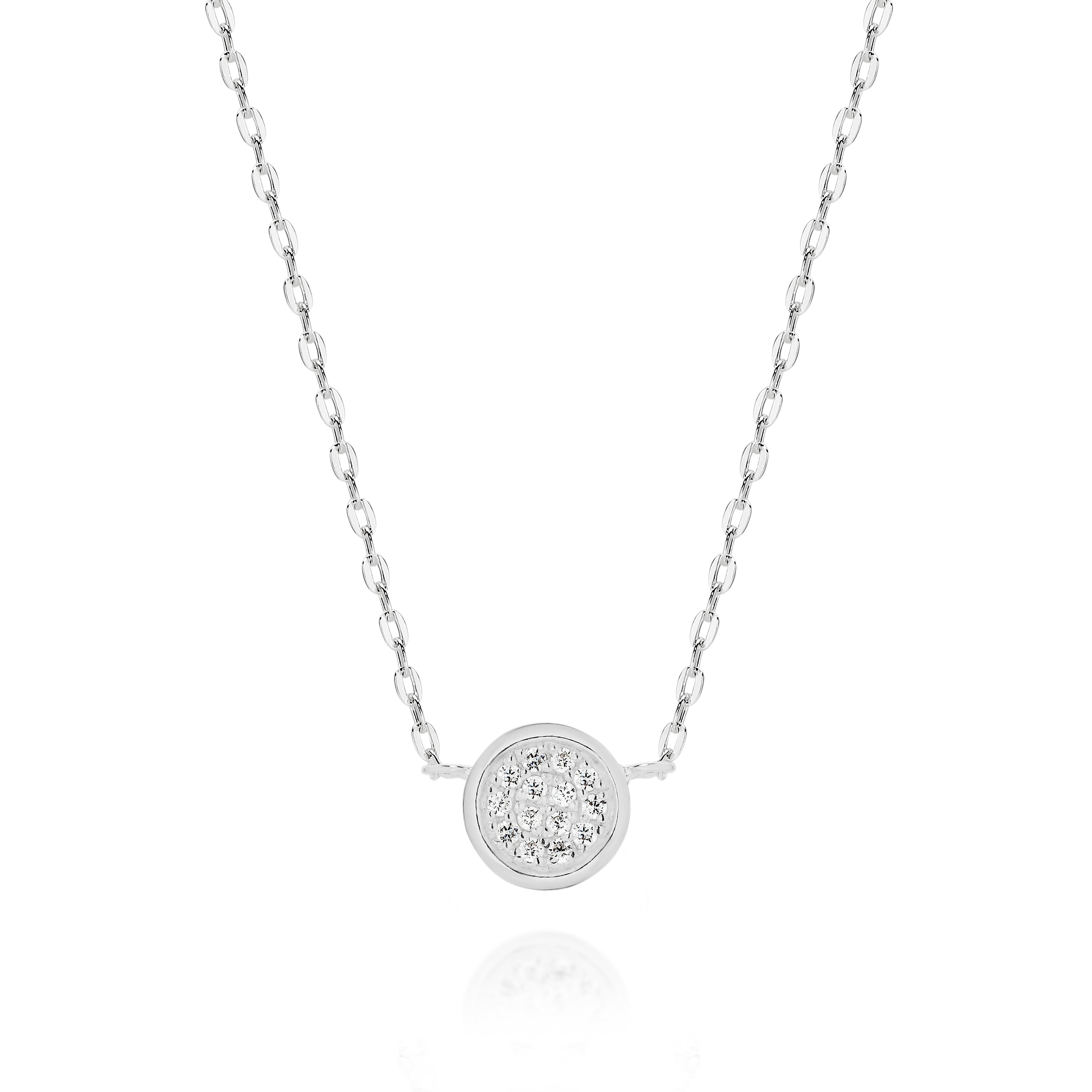 Silver cubic zirconia disc necklet
