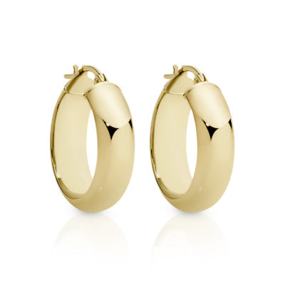 9ct Yellow Gold 15mm Dome Hoop Earrings