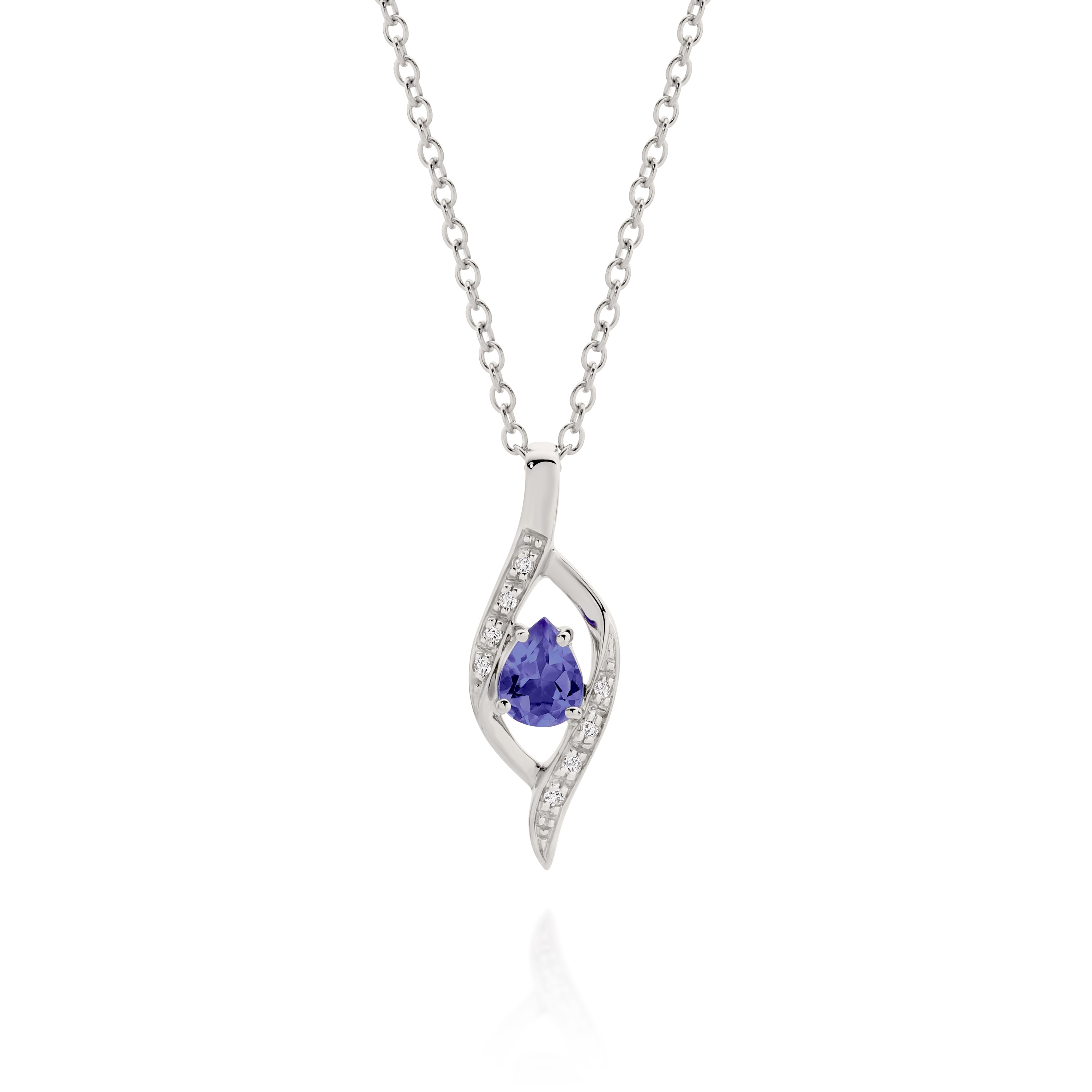 9ct white gold tanzanite & diamond pendant
