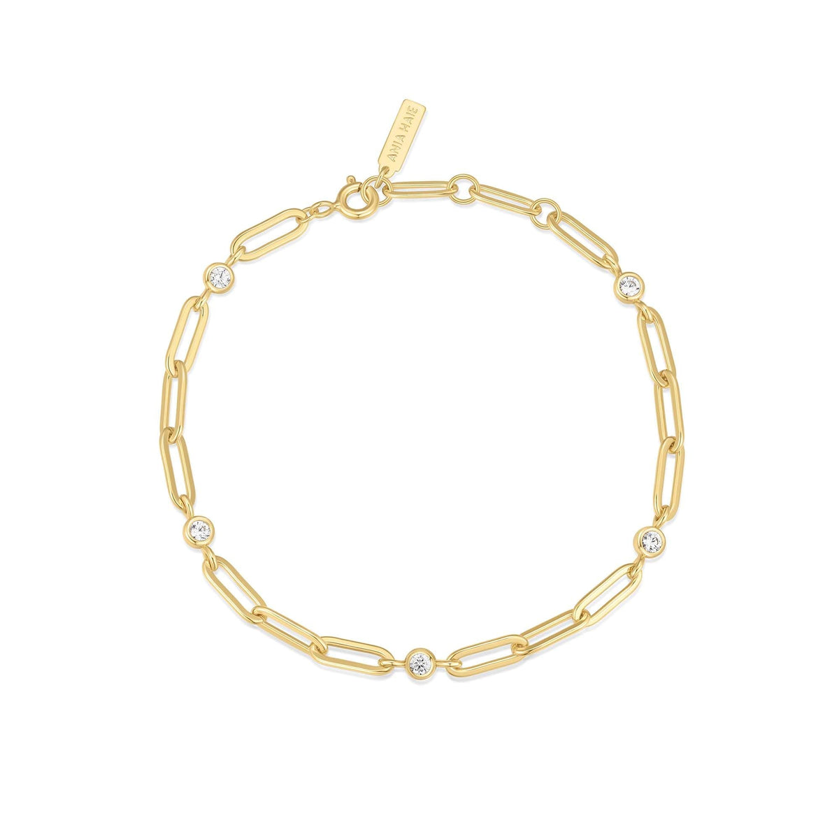 Ania Haie Gold Bezel Station Paper Clip Chain Bracelet
