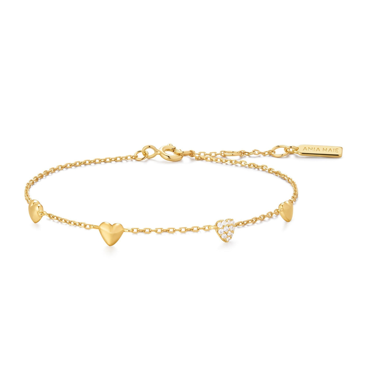 Ania Haie Gold Pave Puffed Heart Station Bracelet