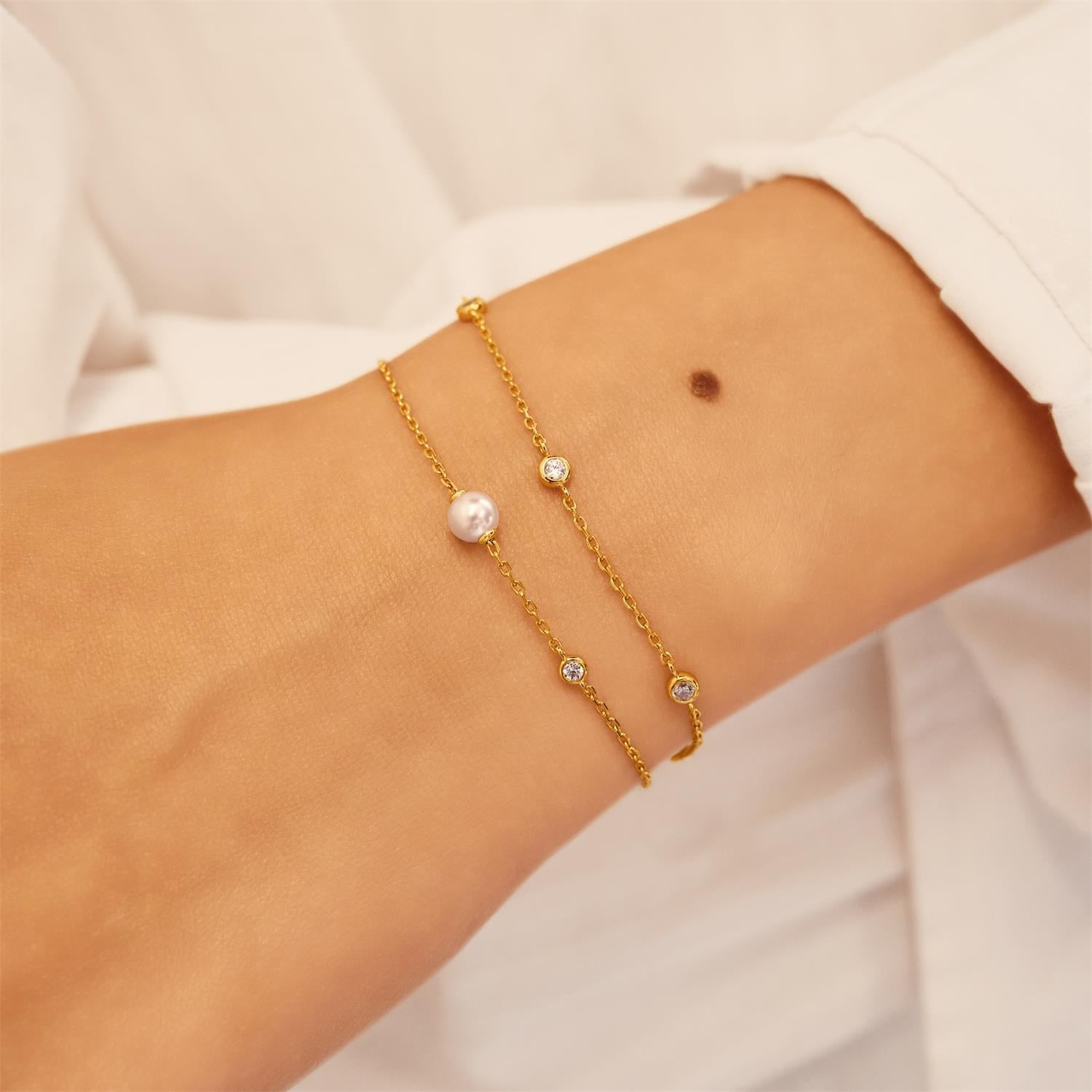 Ania Haie Gold Shell Pearl & Bezel-Set Sparkle Bracelet