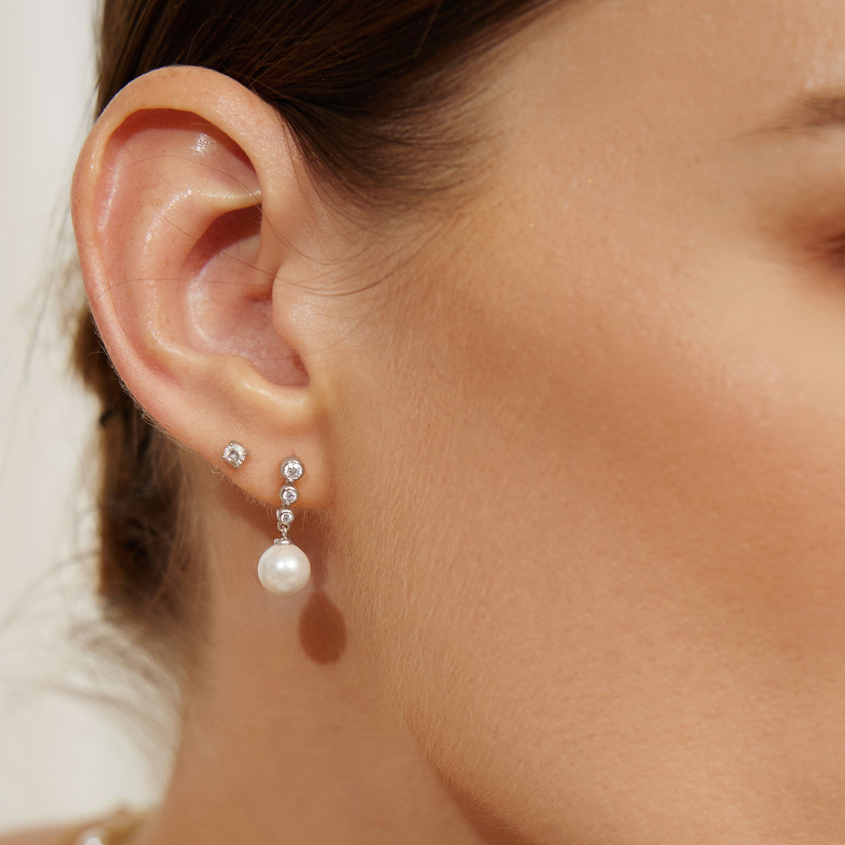 Ania Haie Silver Tennis Beaded Stone Pearl Drop Stud Earrings