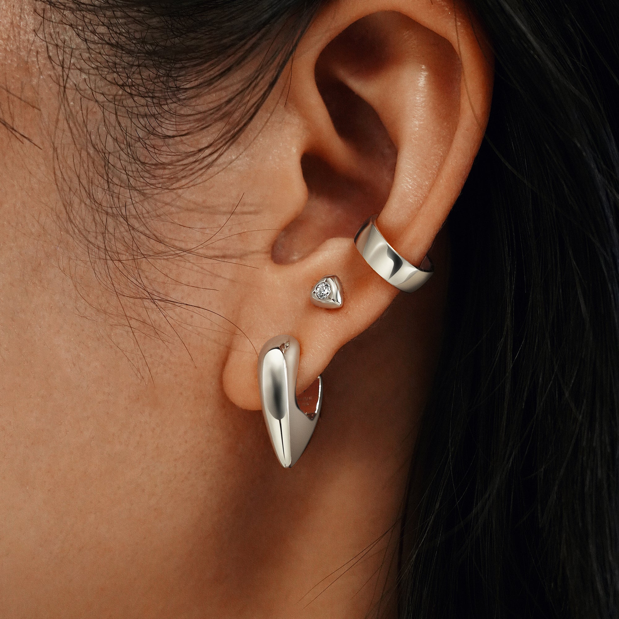 Ania Haie Silver Sparkling Shield Stud Earrings