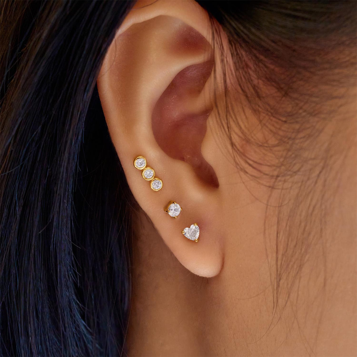 Ania Haie Gold Triple Stone Bezel Barbell Single Earring