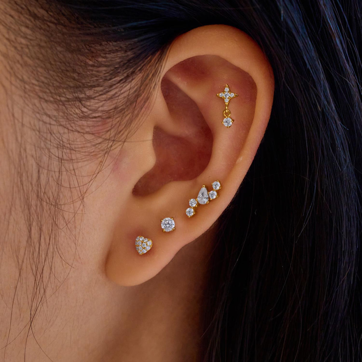 Ania Haie Gold Pave Heart Barbell Single Earring