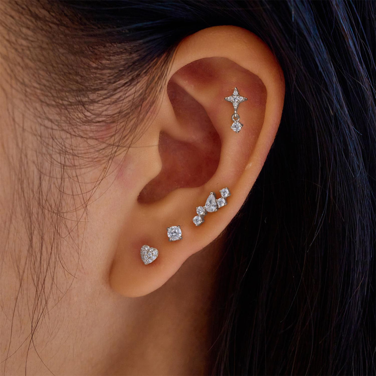 Ania Haie Silver Pave Heart Barbell Single Earring