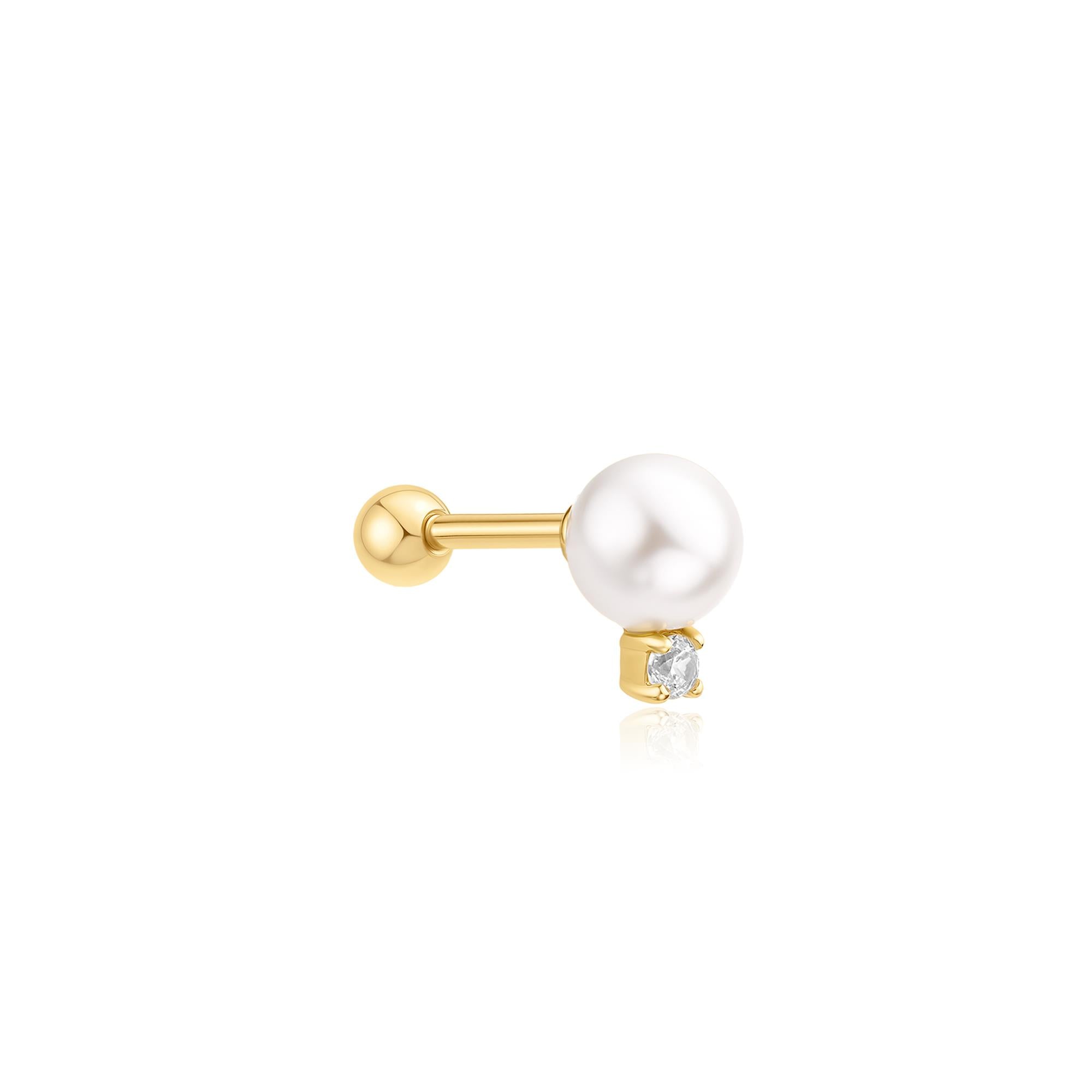 Ania Haie Gold Shell Pearl with Sparkling Accent Barbell Single Earring