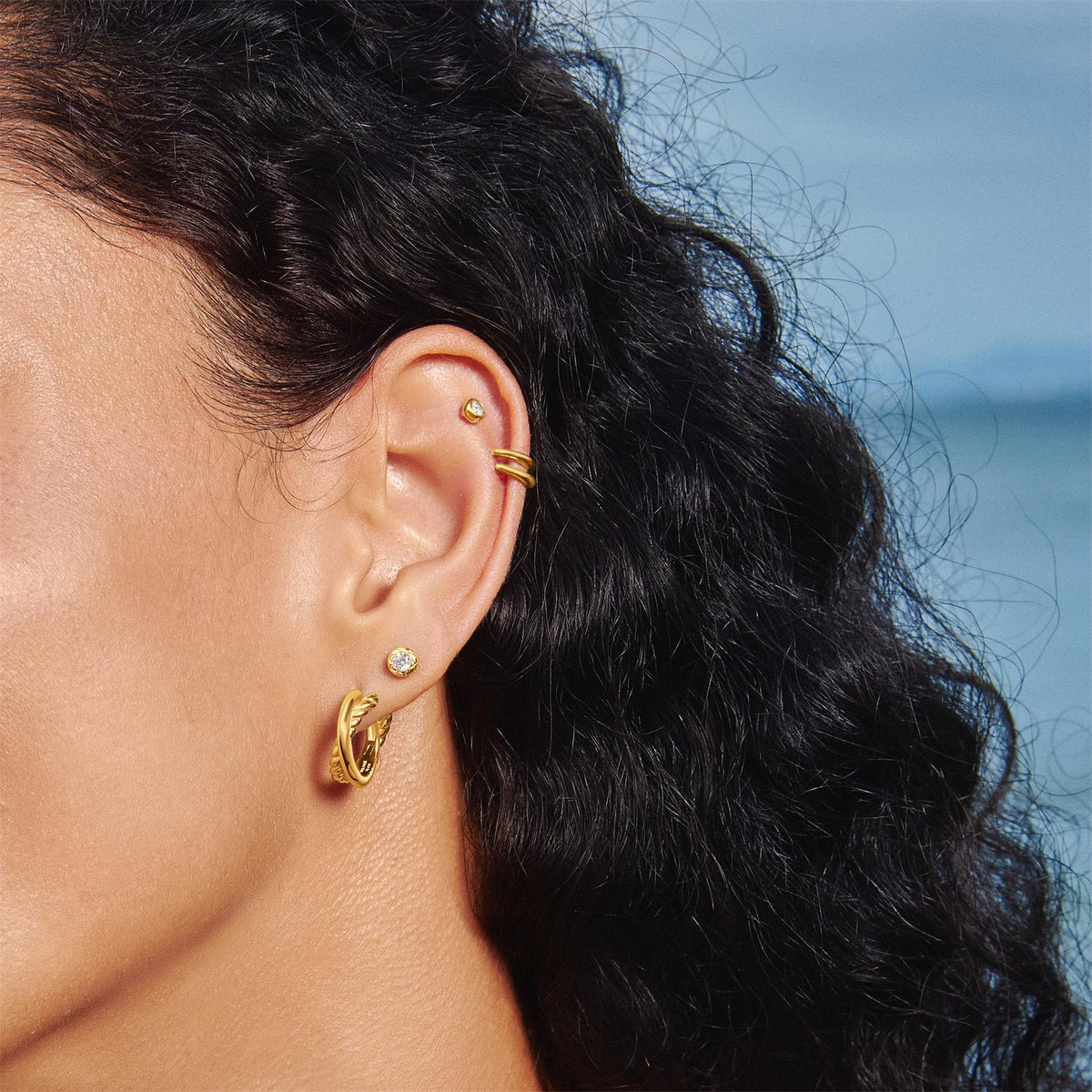 Ania Haie Gold Textured Bezel-Set Stud Earrings