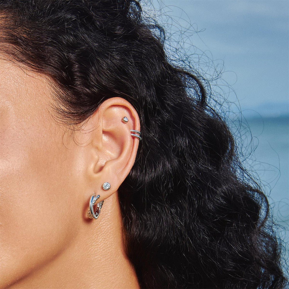 Ania Haie Silver Textured Bezel-Set Stud Earrings