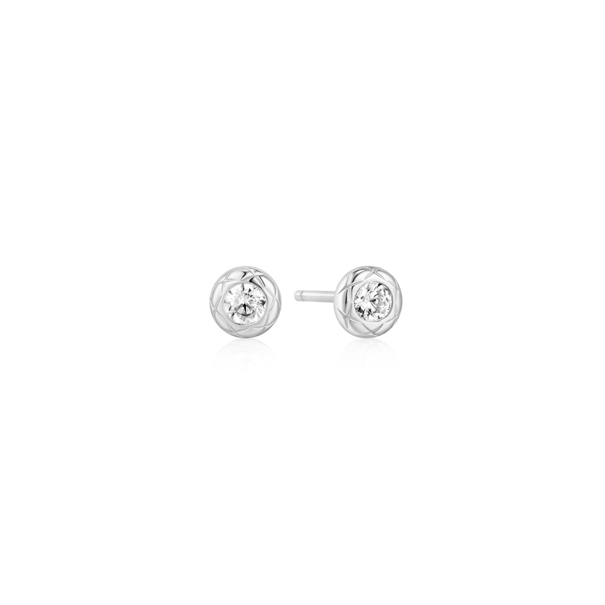 Ania Haie Silver Textured Bezel-Set Stud Earrings
