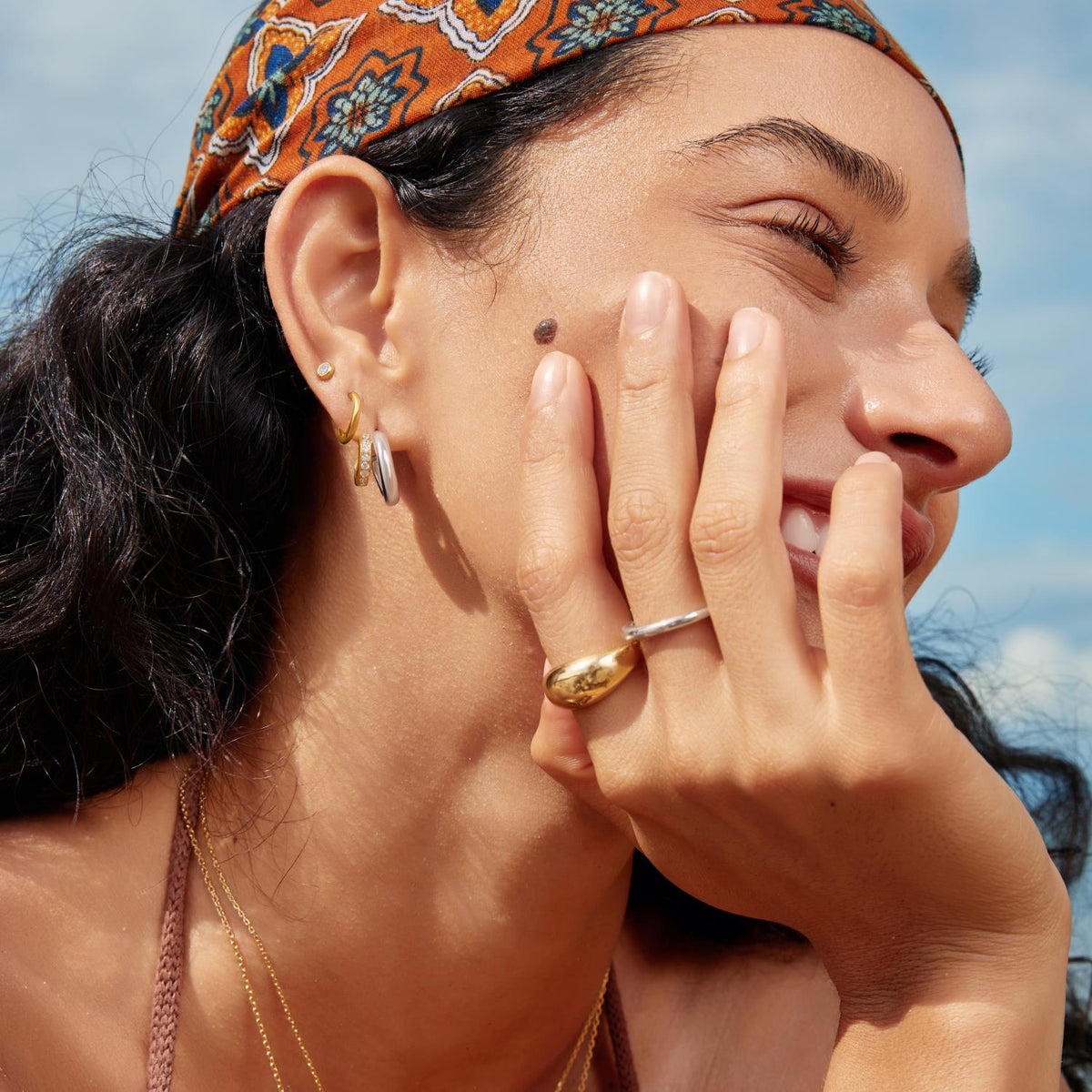 Ania Haie Two-Tone Sparkling Stud Hoop Earrings