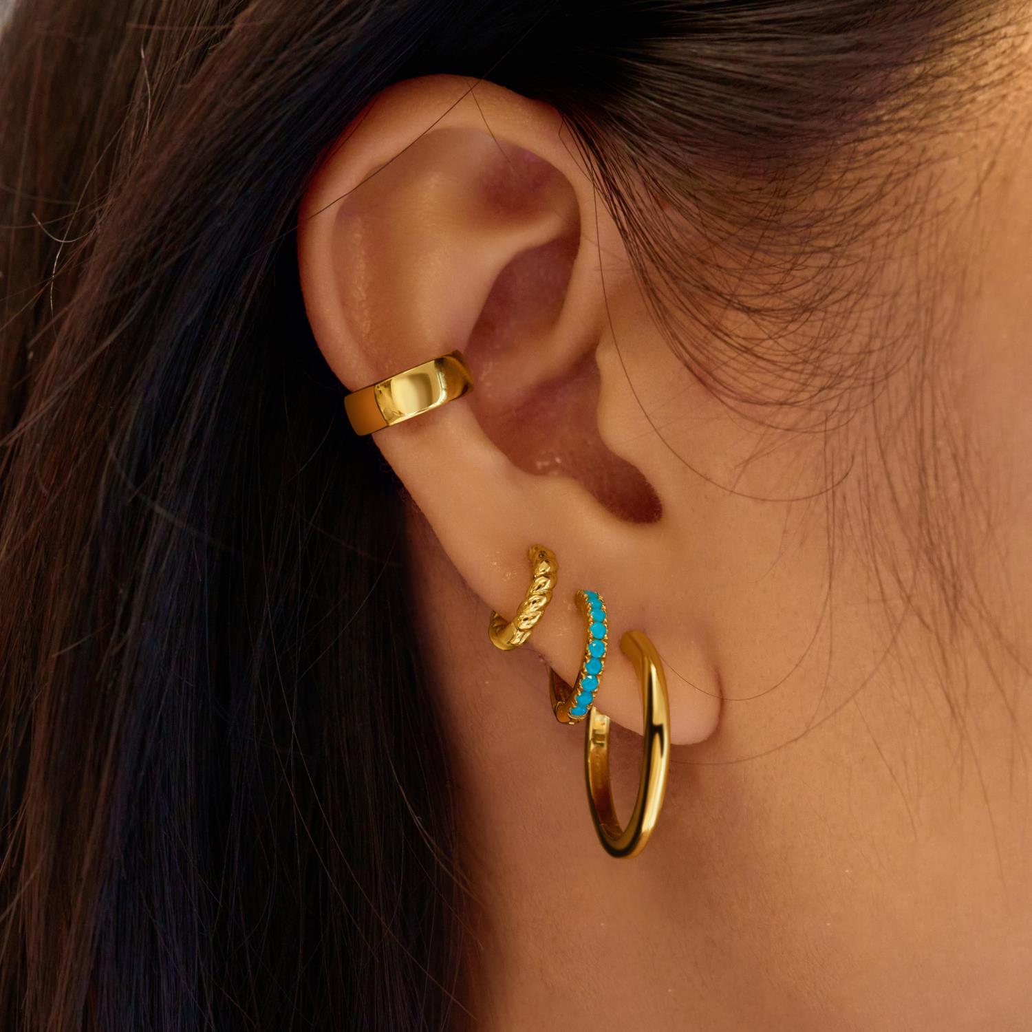 Ania Haie Gold Aqua Blue Row Huggie Hoop Earrings