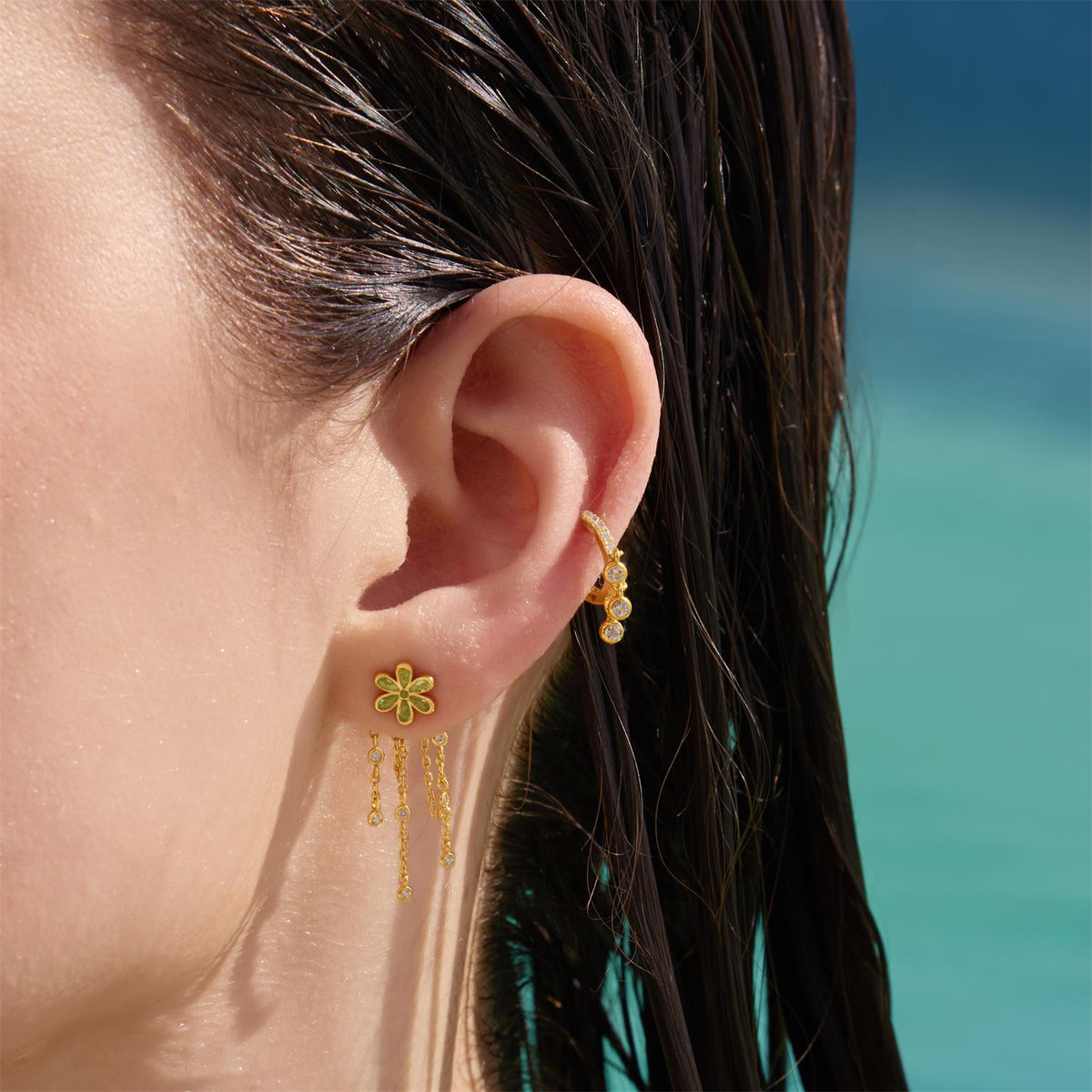 Ania Haie Gold Floral Tassel Drop Stud Earrings
