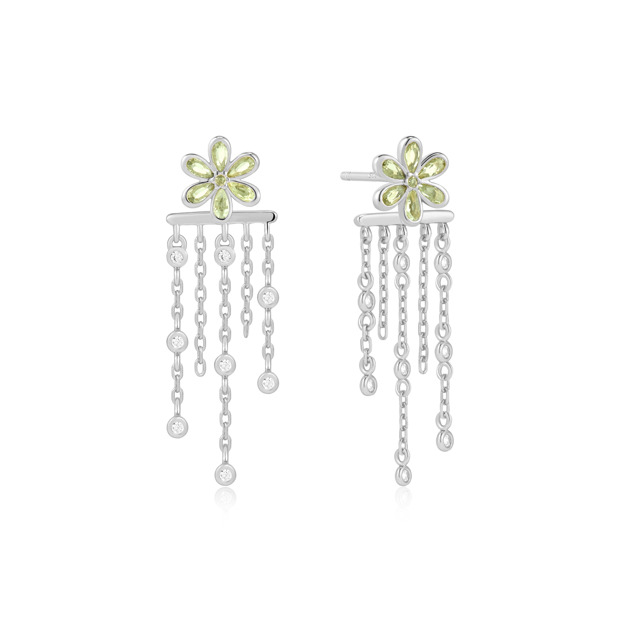 Ania Haie Silver Floral Tassel Drop Stud Earrings