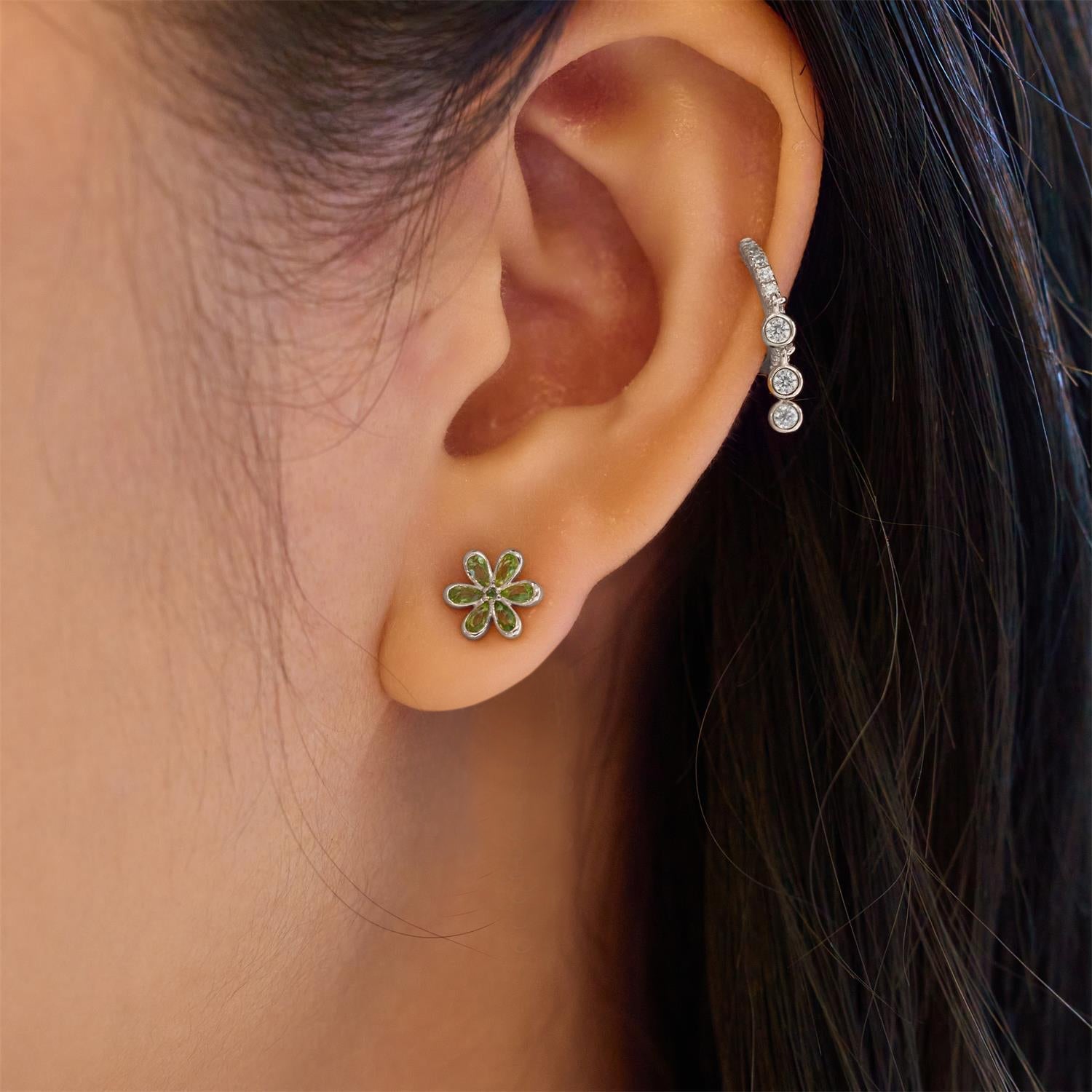 Ania Haie Silver Mint Green Floral Stud Earrings