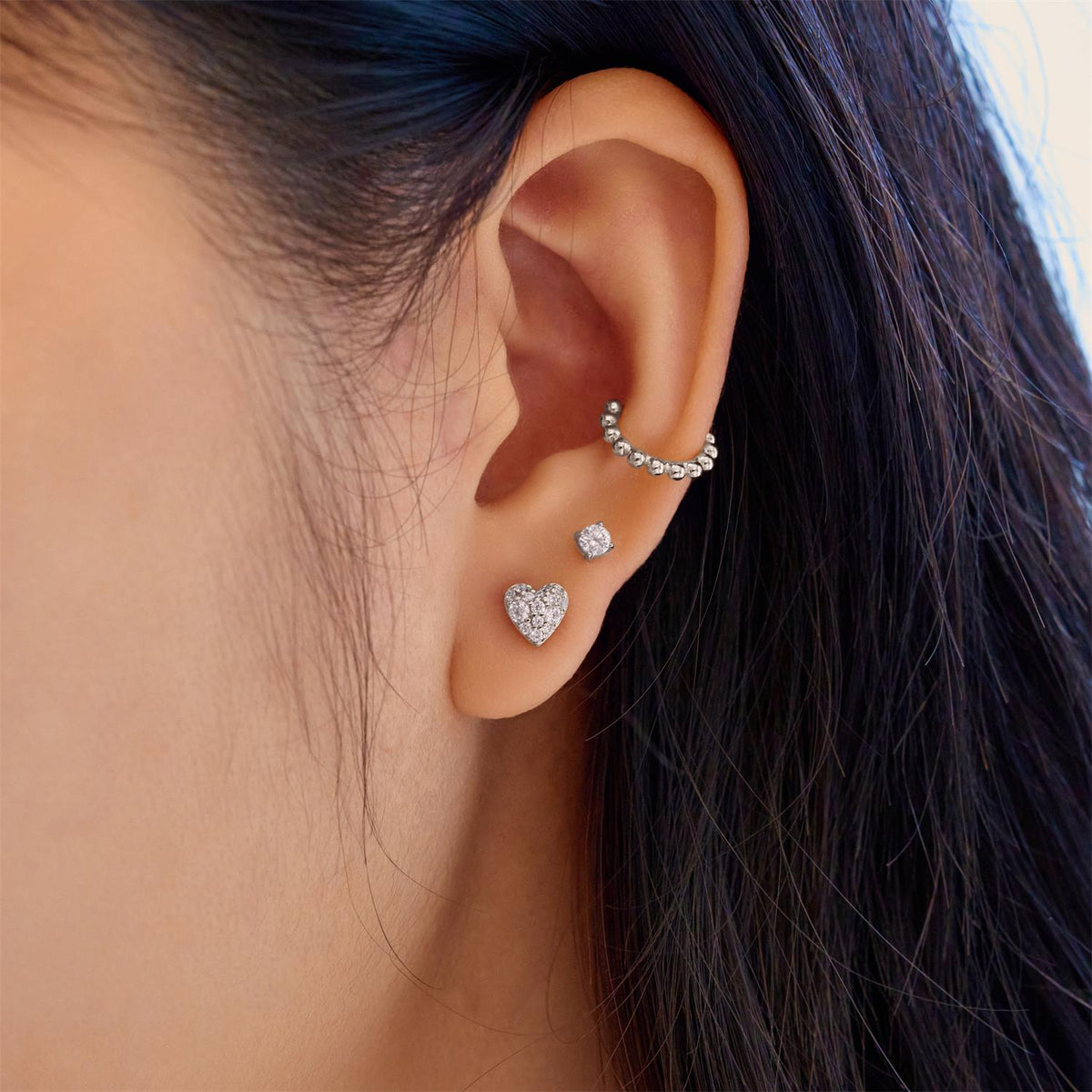 Ania Haie Silver Pave Heart Stud Earrings