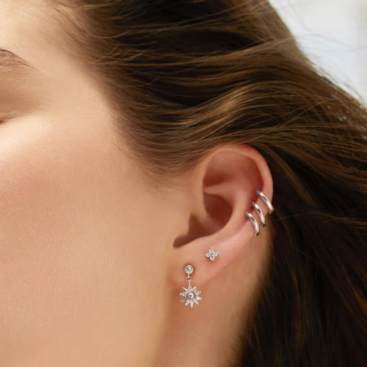 Ania Haie Silver Sunburst Dangle Stud Earrings