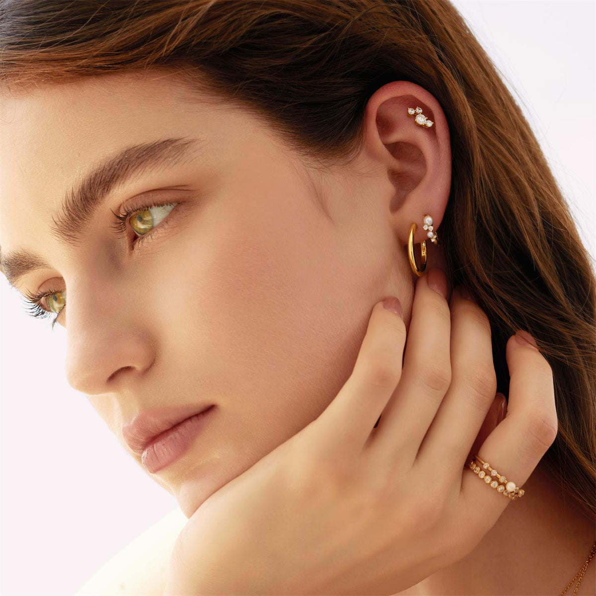 Ania Haie Gold Shell Pearl Cluster Huggie Hoop Earrings