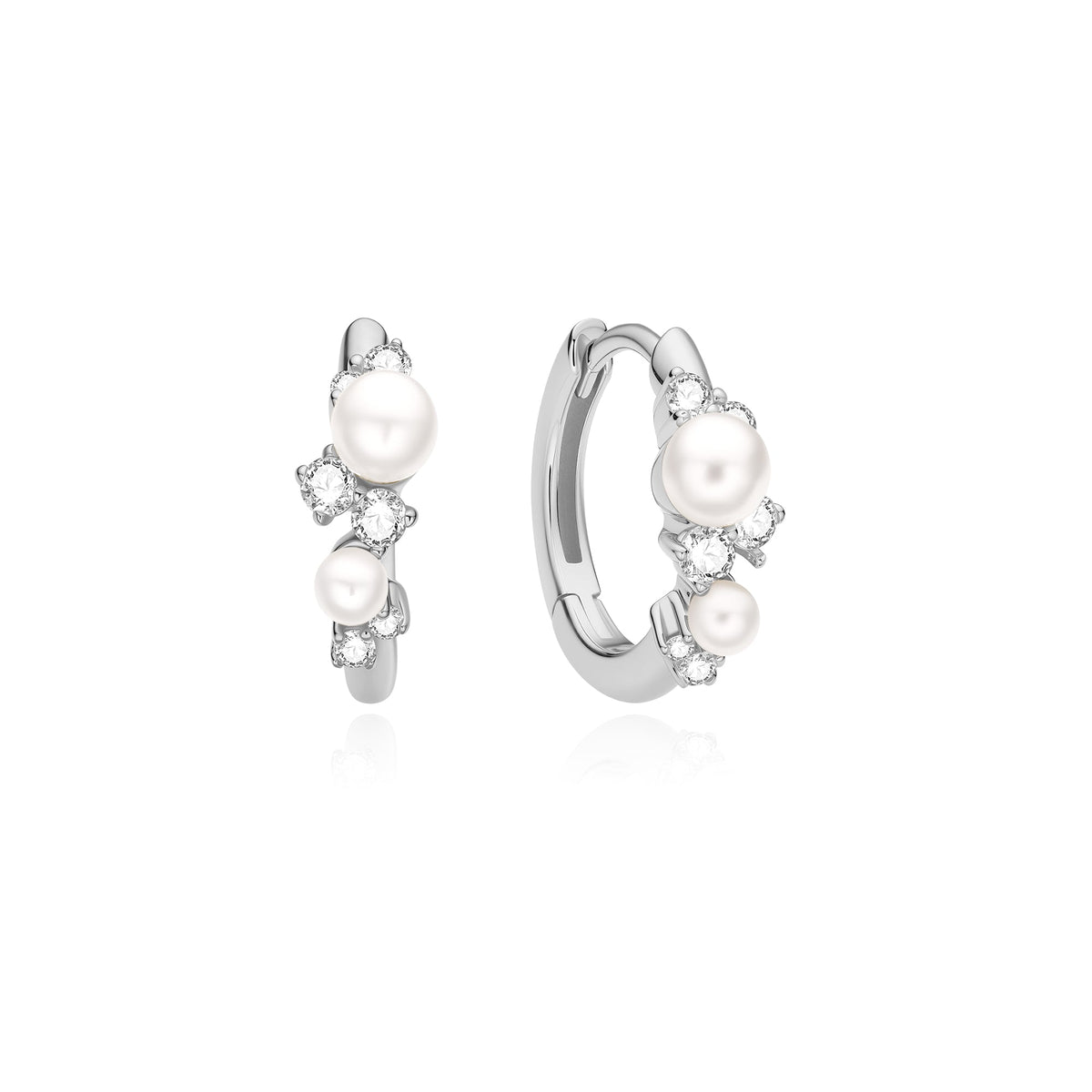 Ania Haie Silver Shell Pearl Cluster Huggie Hoop Earrings