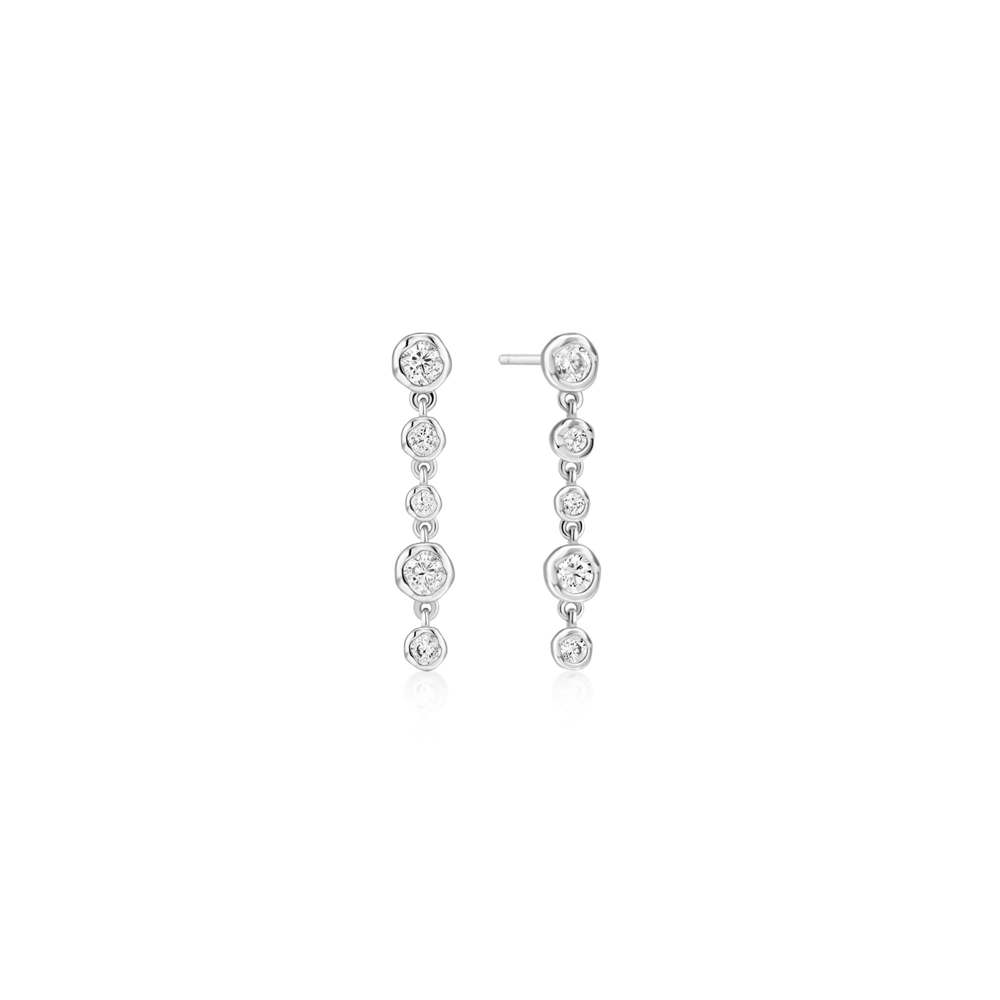 Ania Haie Silver Molten Cascade Bezel-Set Drop Stud Earrings
