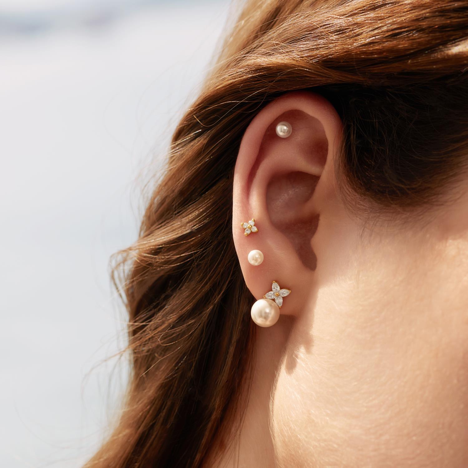 Ania Haie Gold Shell Pearl & Lucky Clover Stud Earrings