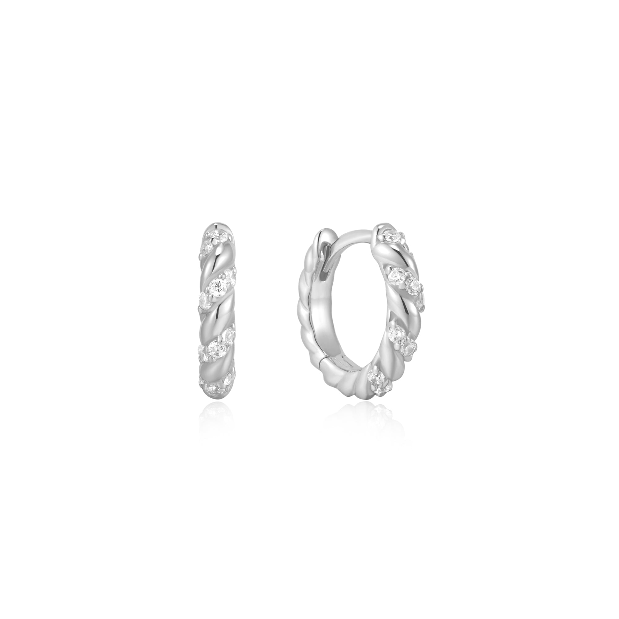 Ania Haie Silver Sparkle Twisted Huggie Hoop Earrings