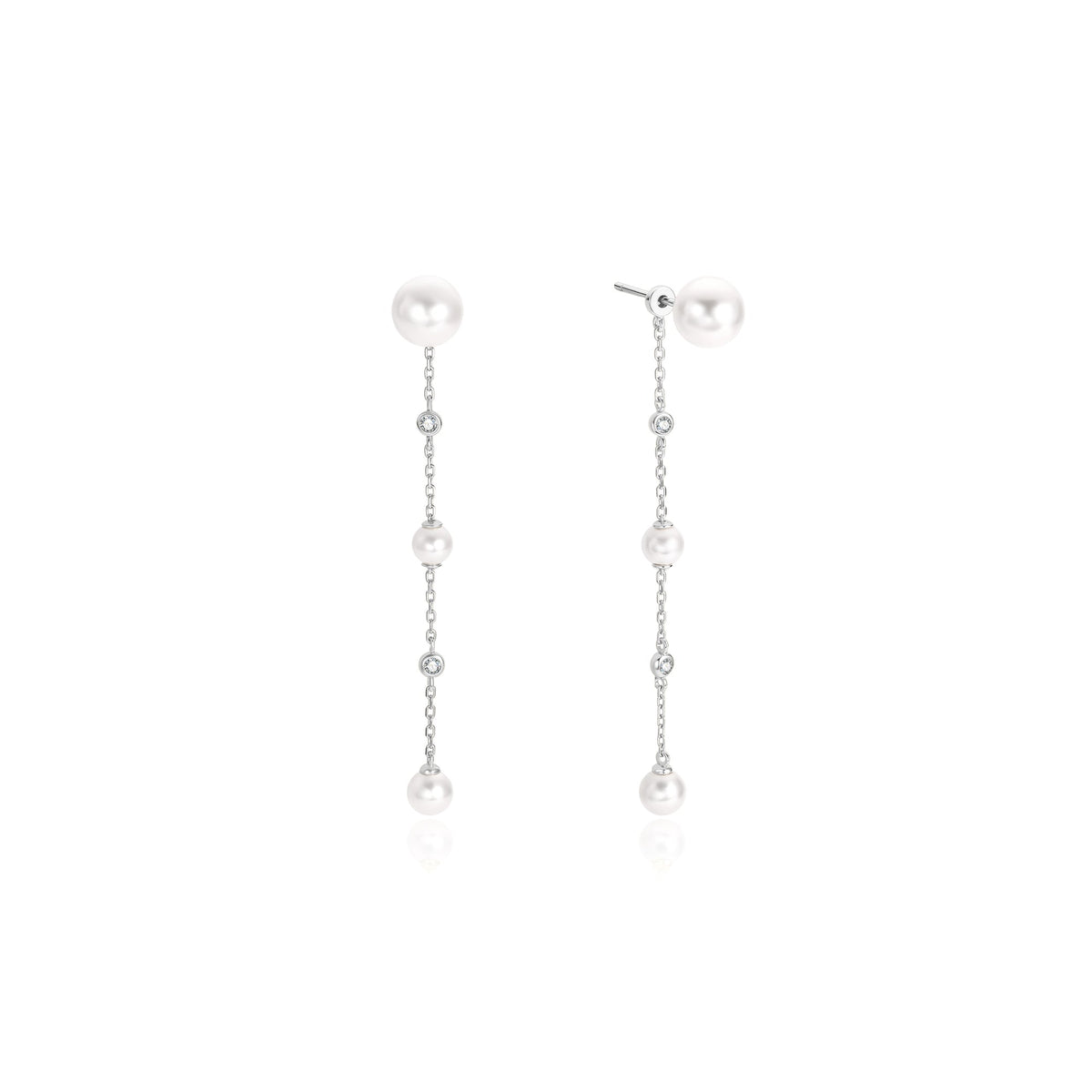 Ania Haie Silver Cascade Shell Pearl Station Drop Stud Earrings