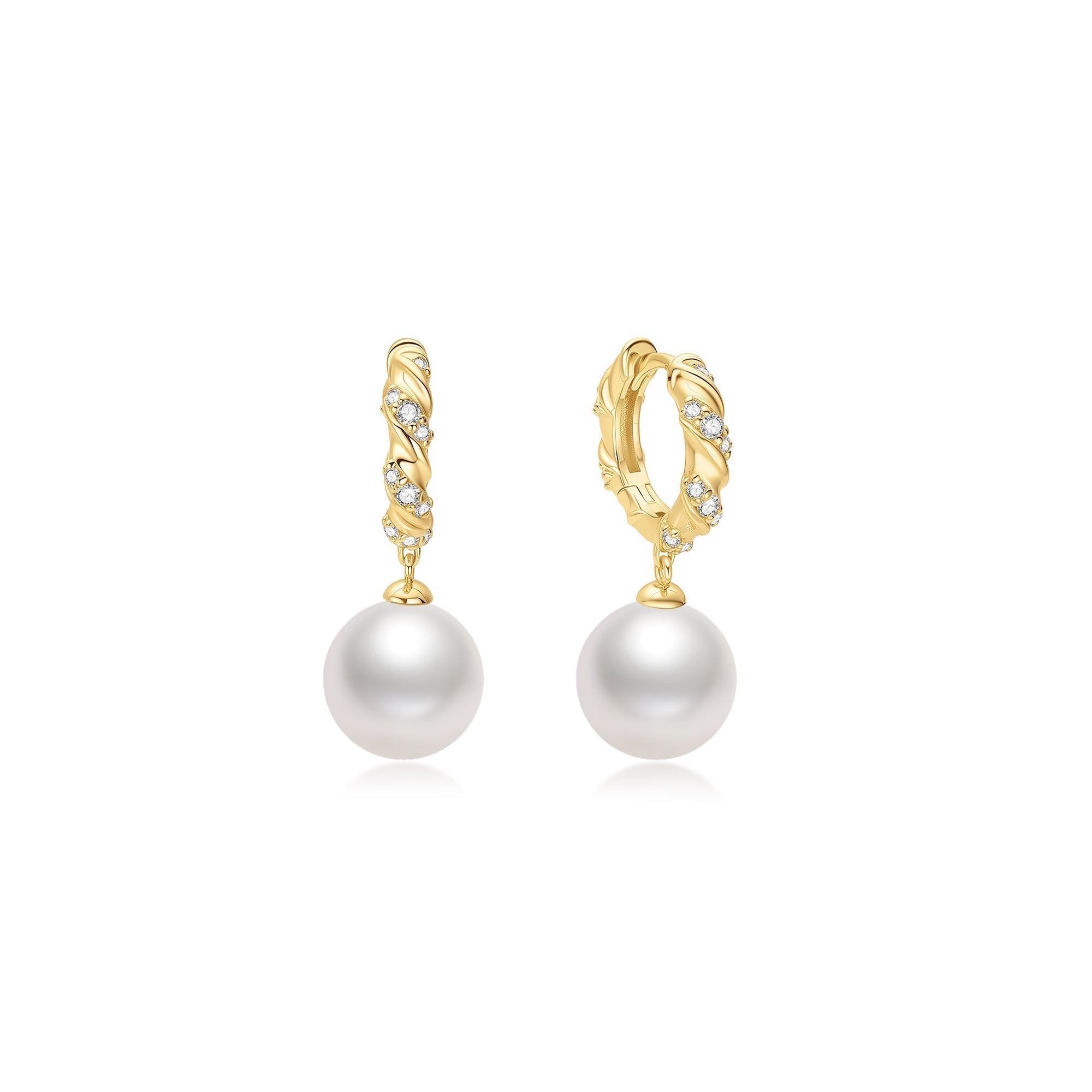 Ania Haie Gold Shell Pearl Dangling Twisted Huggie Hoop Earrings