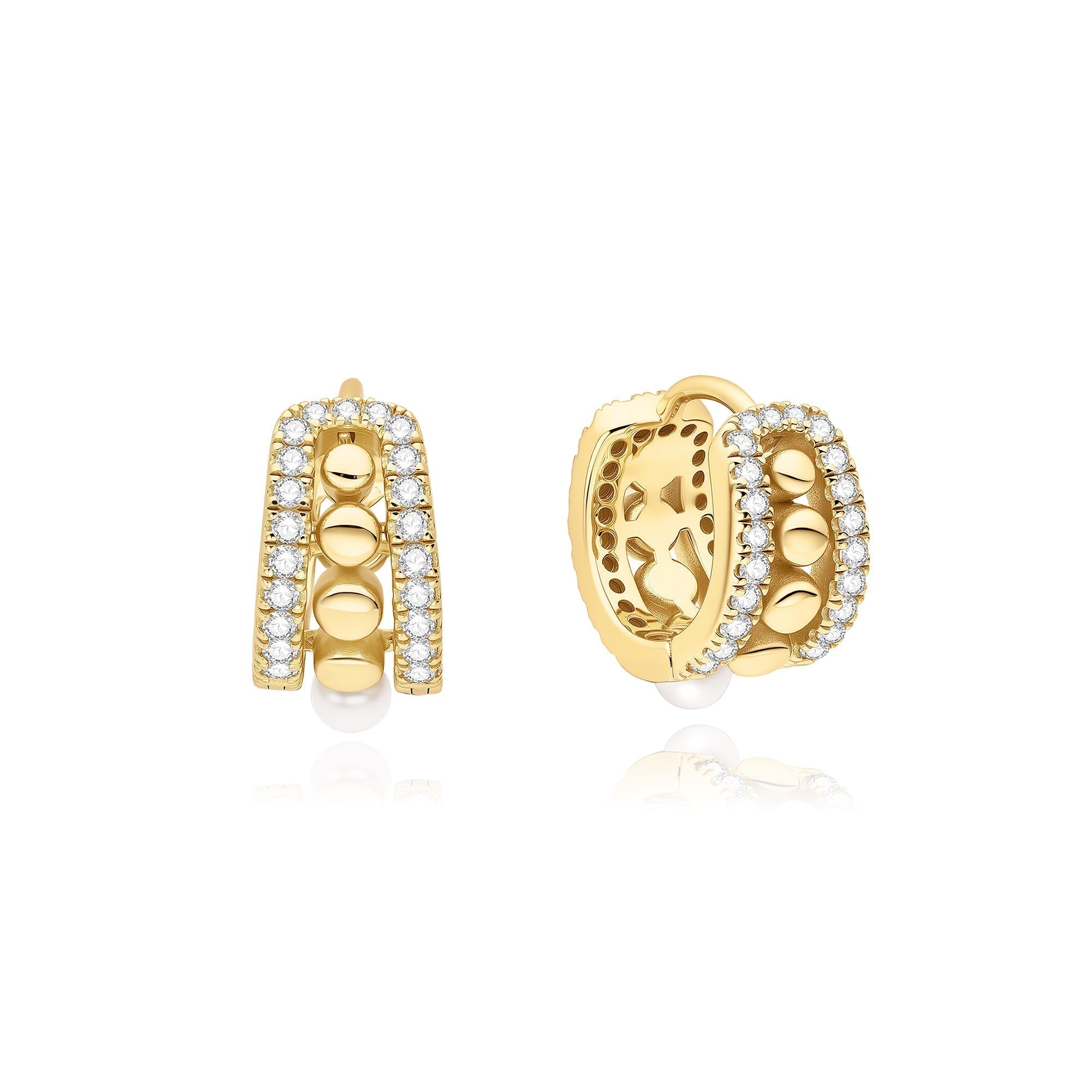 Ania Haie Gold Sparkling Shell Pearl Row Huggie Hoop Earrings