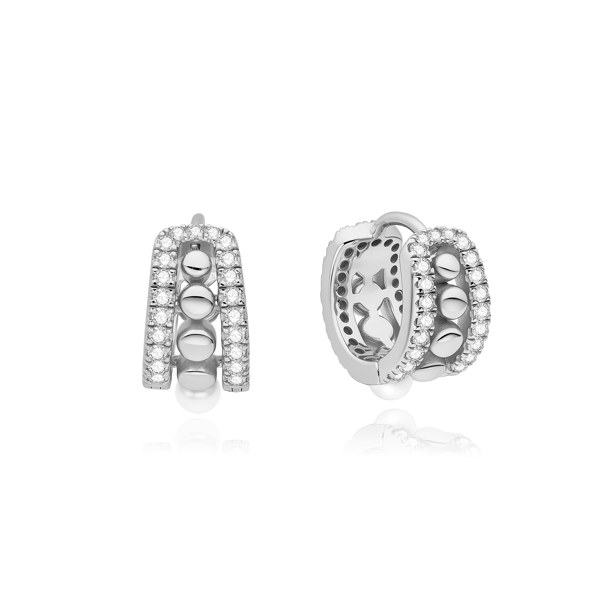 Ania Haie Silver Sparkling Shell Pearl Row Huggie Hoop Earrings