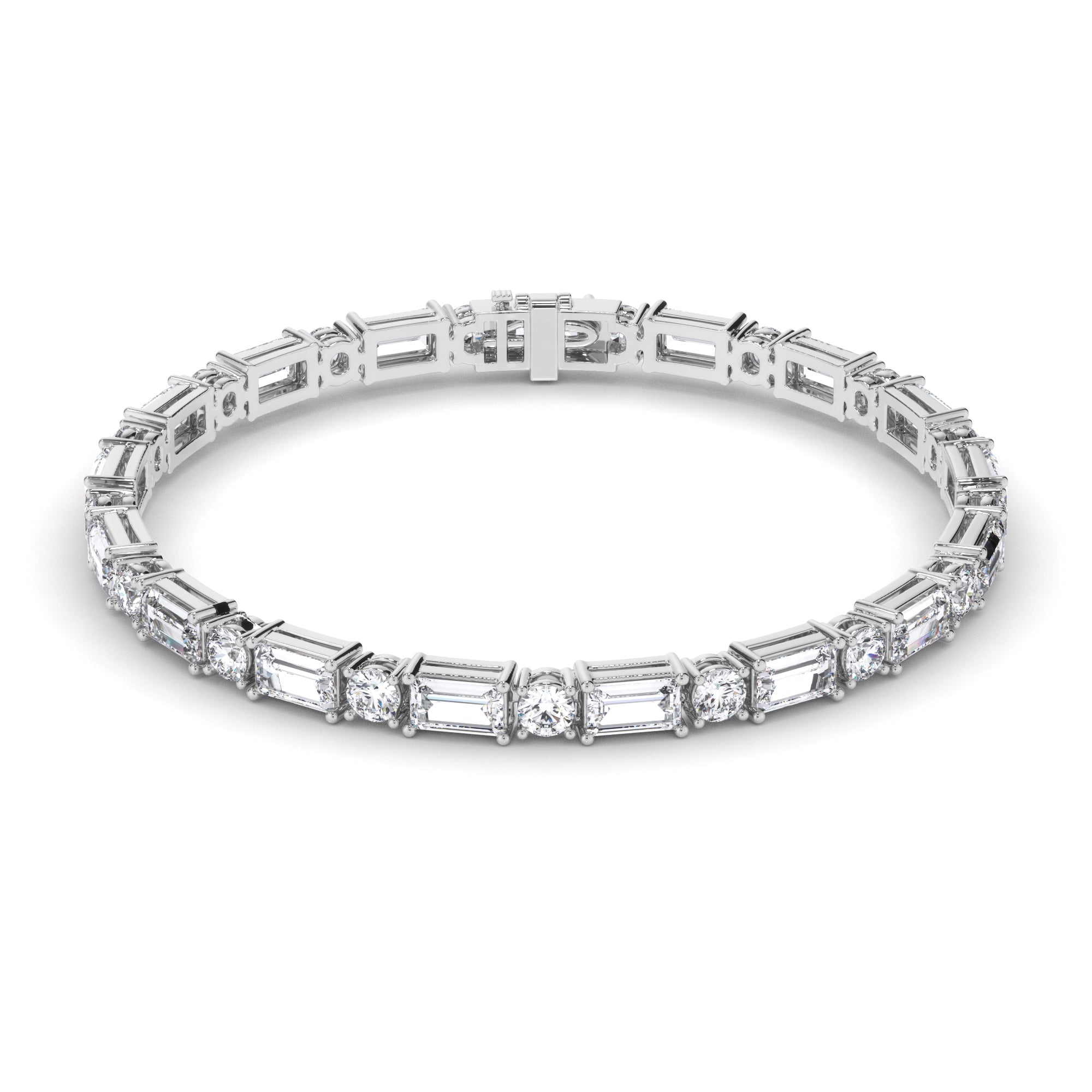 Round Brilliant & Baguette Cut Natural Mined Diamond Tennis Bracelet