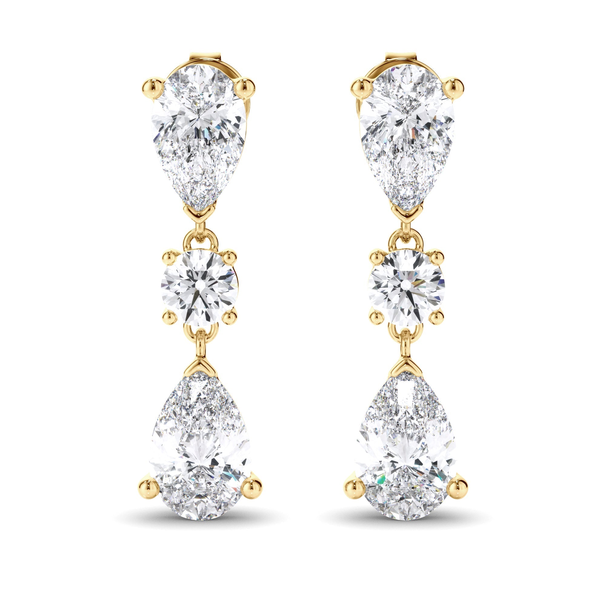 Pear & Round Brilliant Cut Diamond Drop Earrings