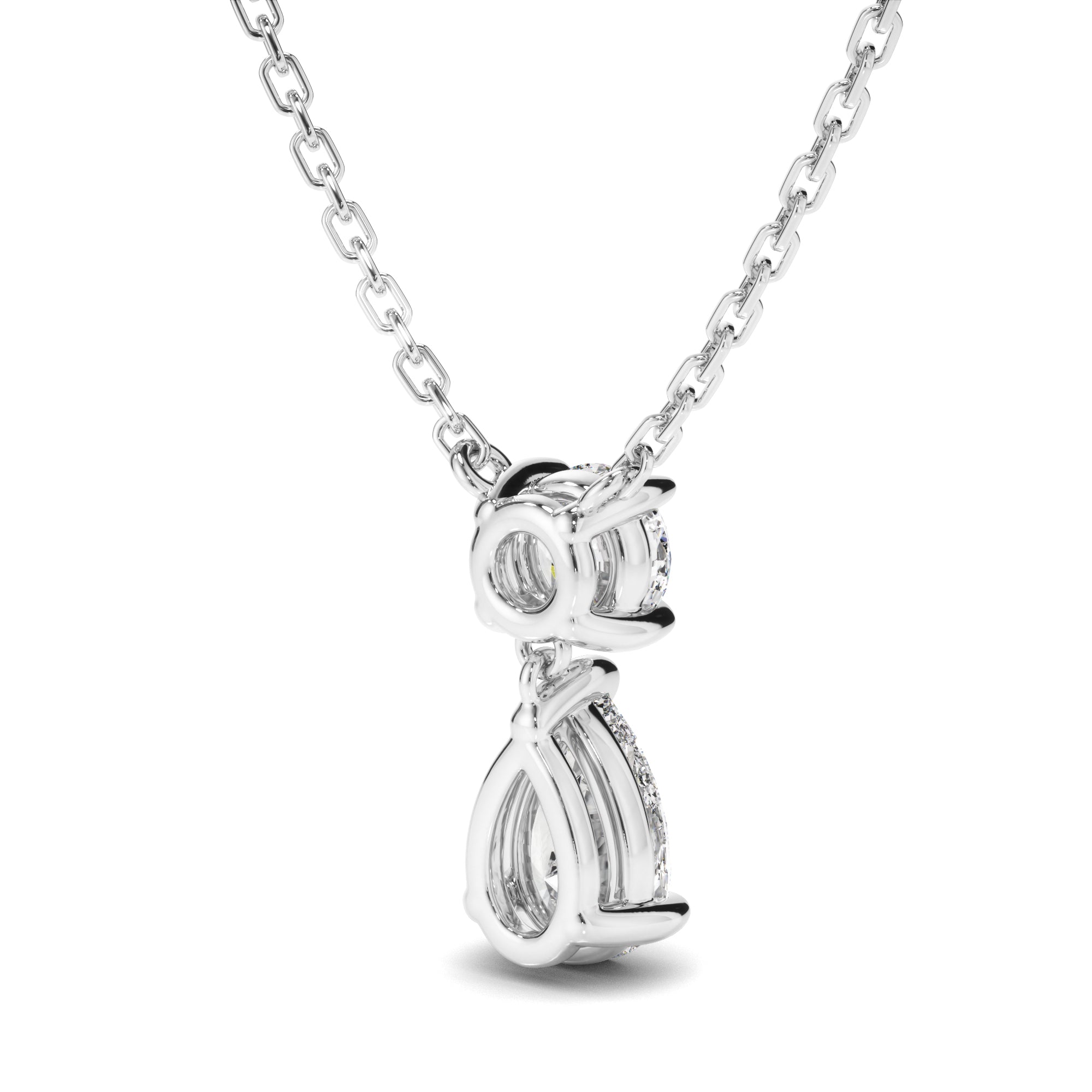 Pear & Round Brilliant Cut Diamond Drop Pendant