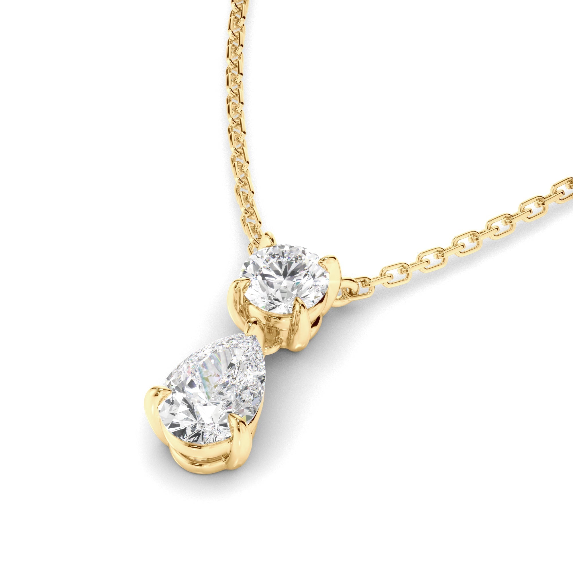 Pear & Round Brilliant Cut Diamond Drop Pendant