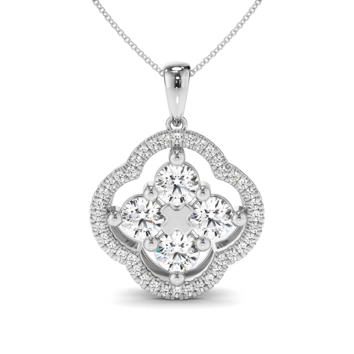 Round Brilliant Cut Diamond Clover Pendant