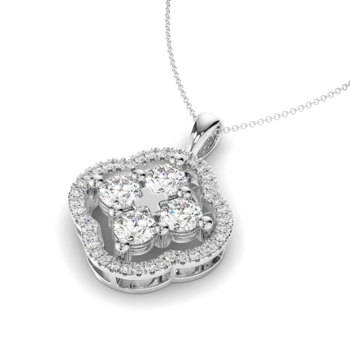Round Brilliant Cut Diamond Clover Pendant