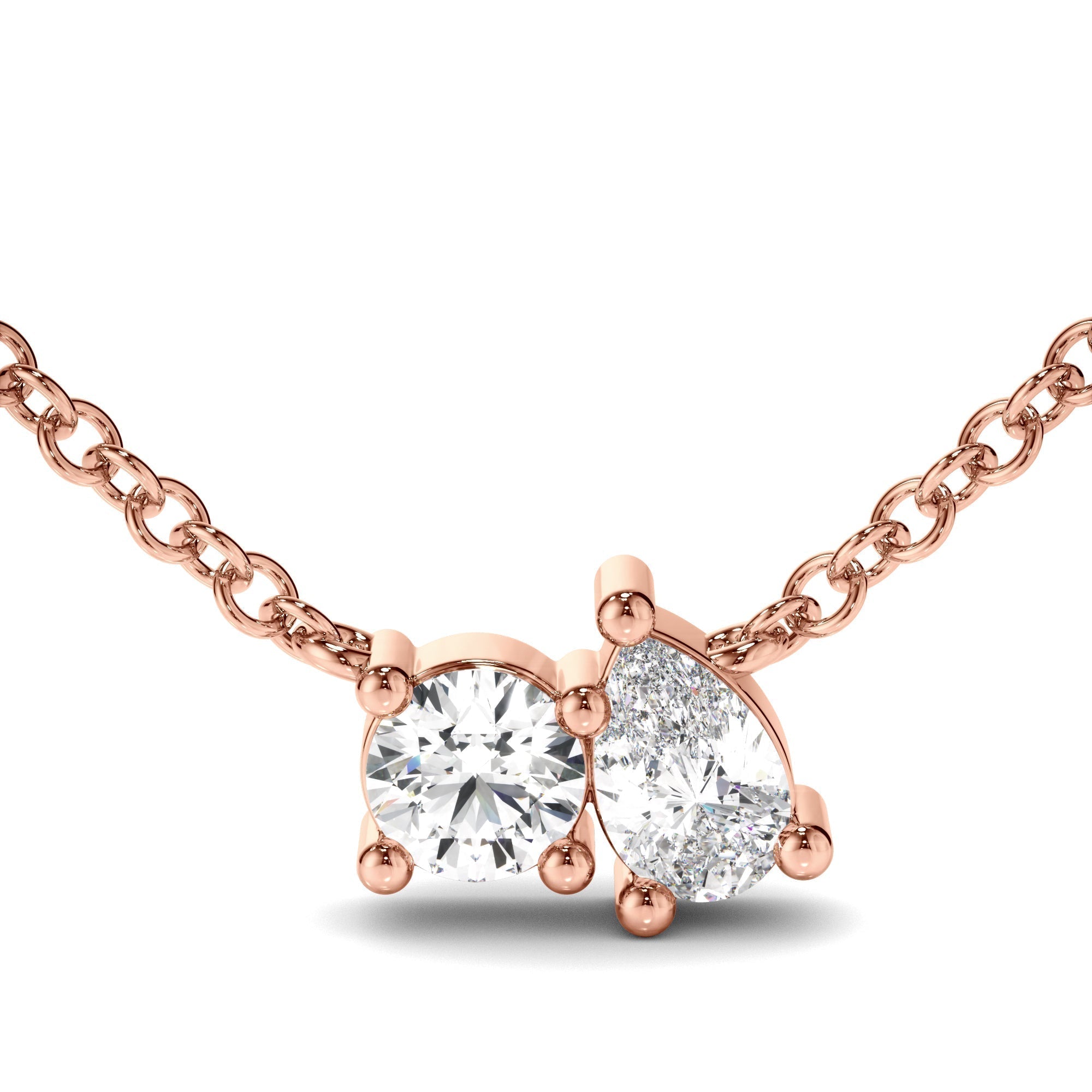 Round Brilliant & Pear Cut Diamond Toi et Moi Necklet