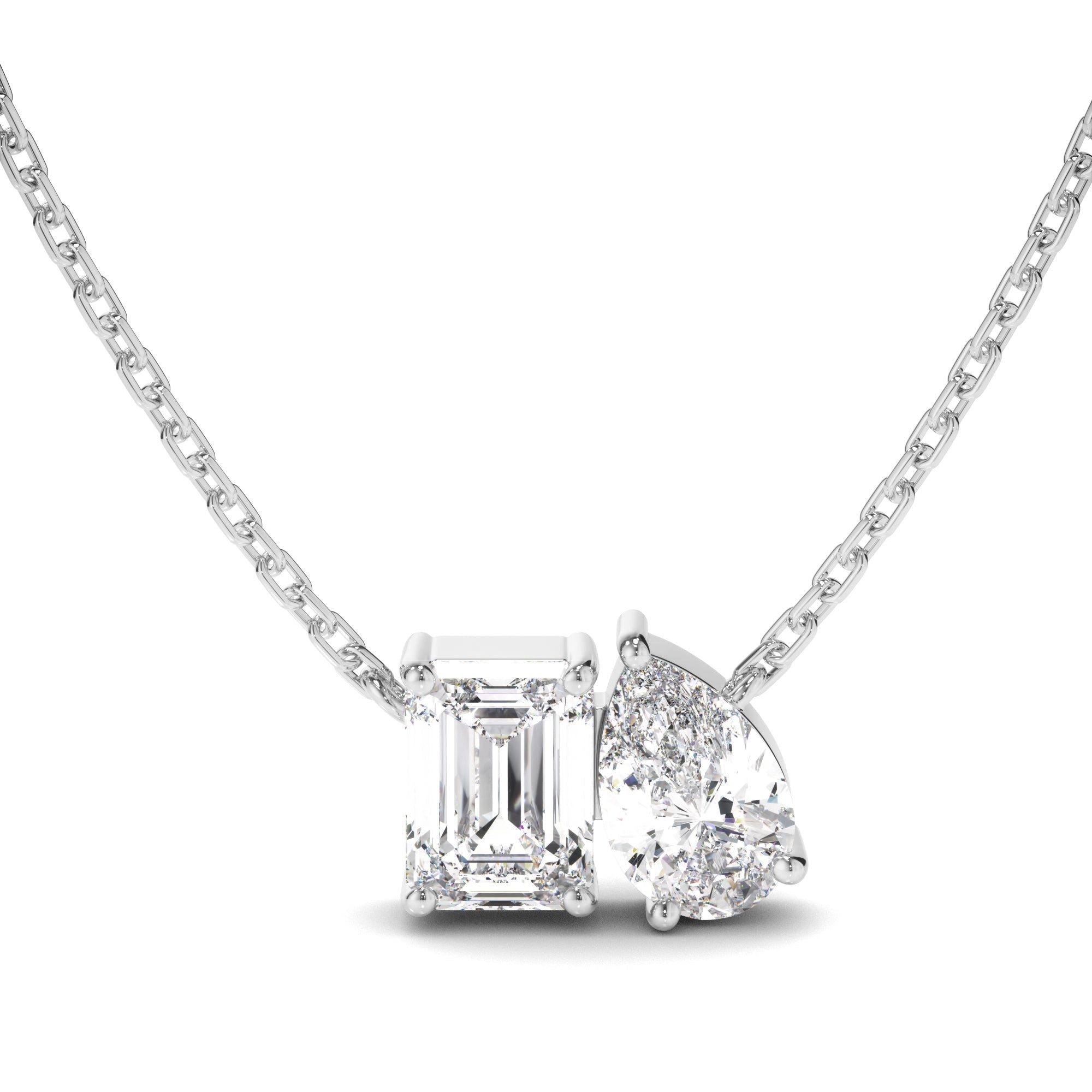 Emerald & Pear Cut Diamond Toi et Moi Necklet