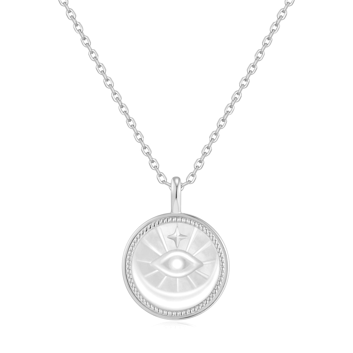 Ania Haie Silver Evil Eye Mother-of-Pearl Medallion Necklace