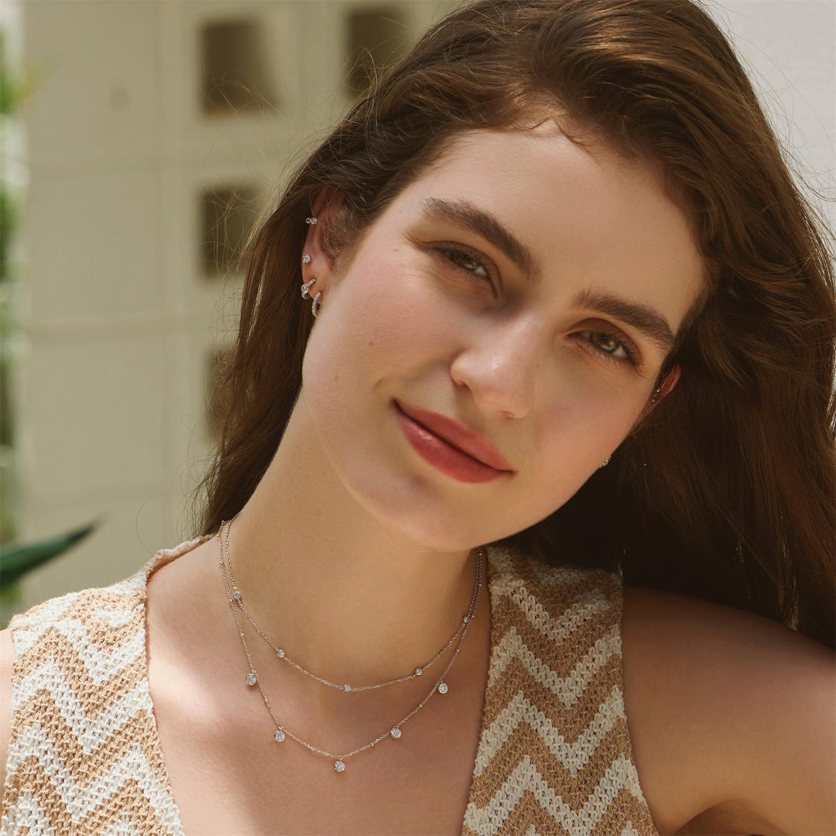 Ania Haie Silver Molten Bezel-Set Droplet Station Necklace