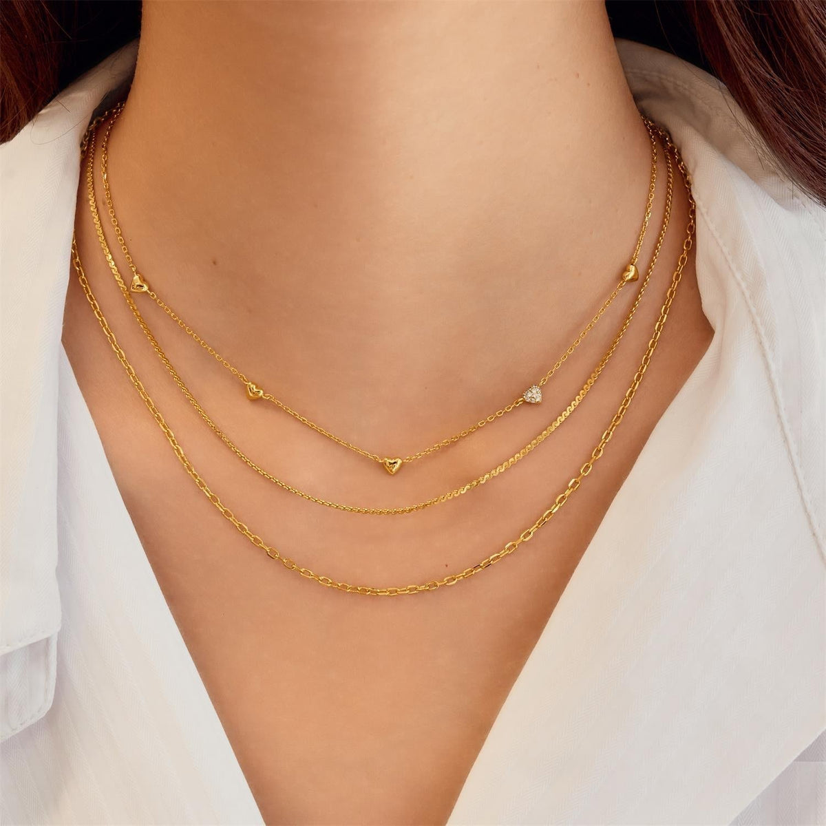 Ania Haie Gold Pave Puffed Heart Station Necklace