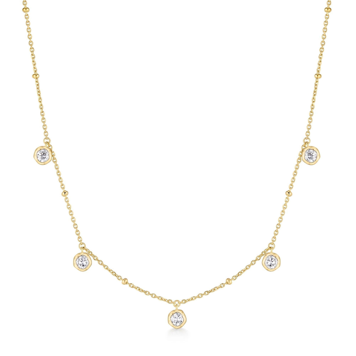 Ania Haie Gold Molten Bezel-Set Droplet Station Necklace