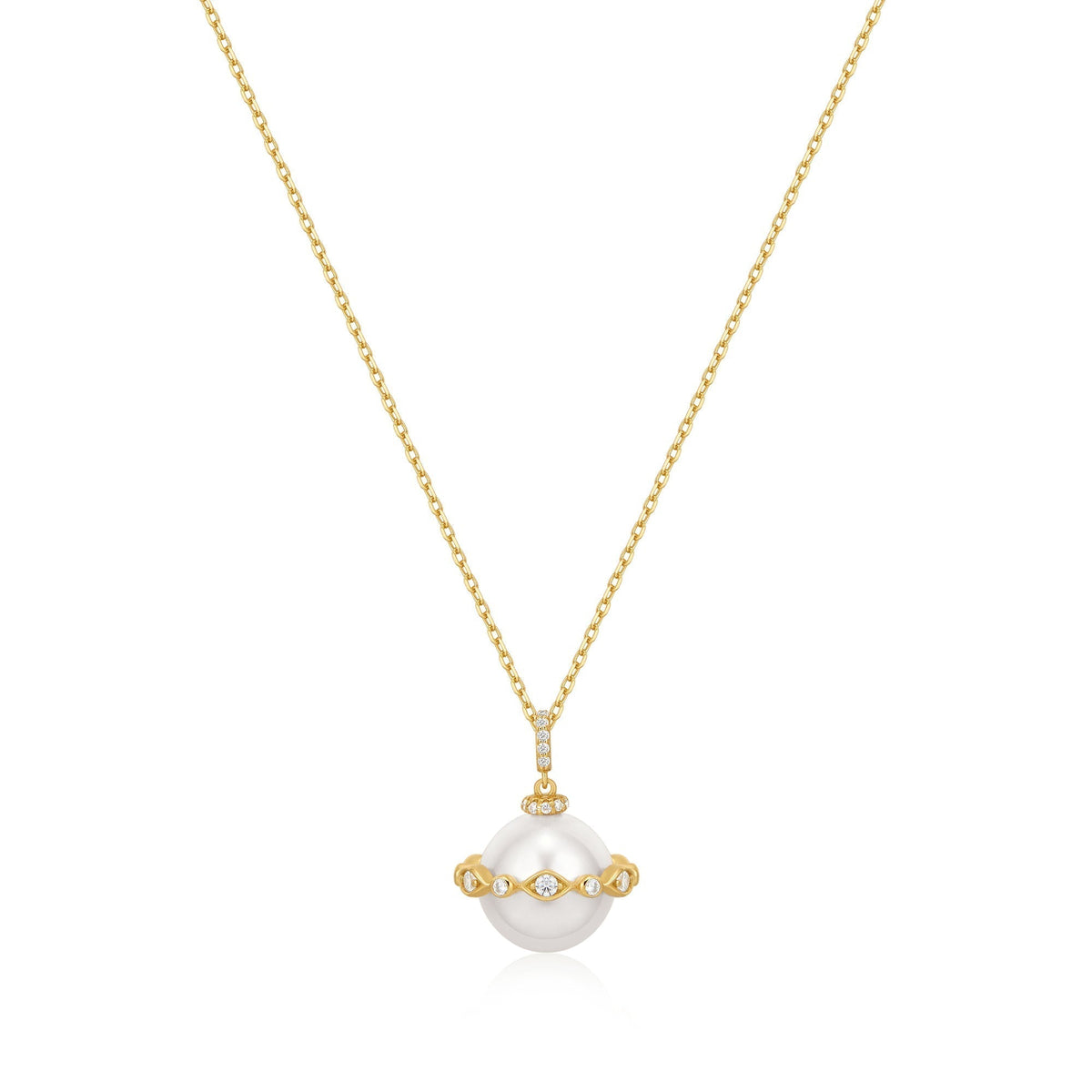 Ania Haie Gold Shell Pearl Halo Evil-Eye Necklace